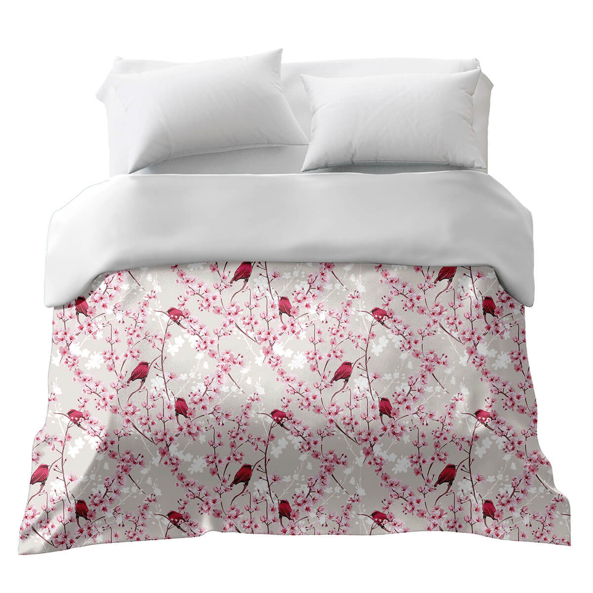 Couverture thérapeutique originale - Housse en coton fleurs de cerisier avec oiseaux