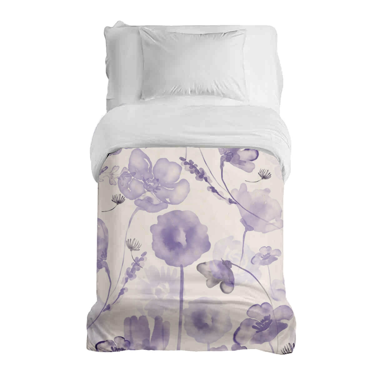 Couverture thérapeutique originale - Housse en coton violet aquarelle fleurs