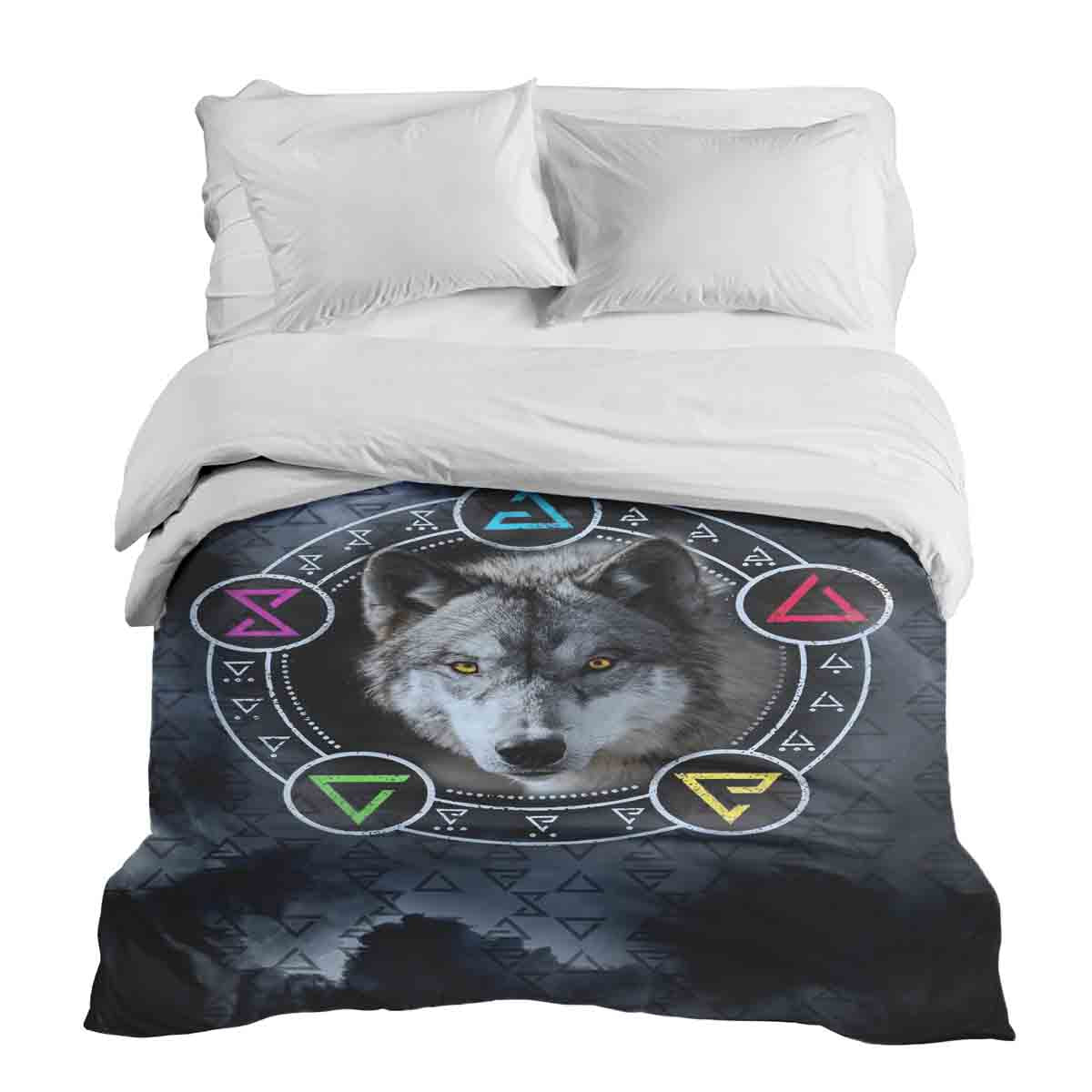 Couverture thérapeutique originale - Housse en coton grise avec loup