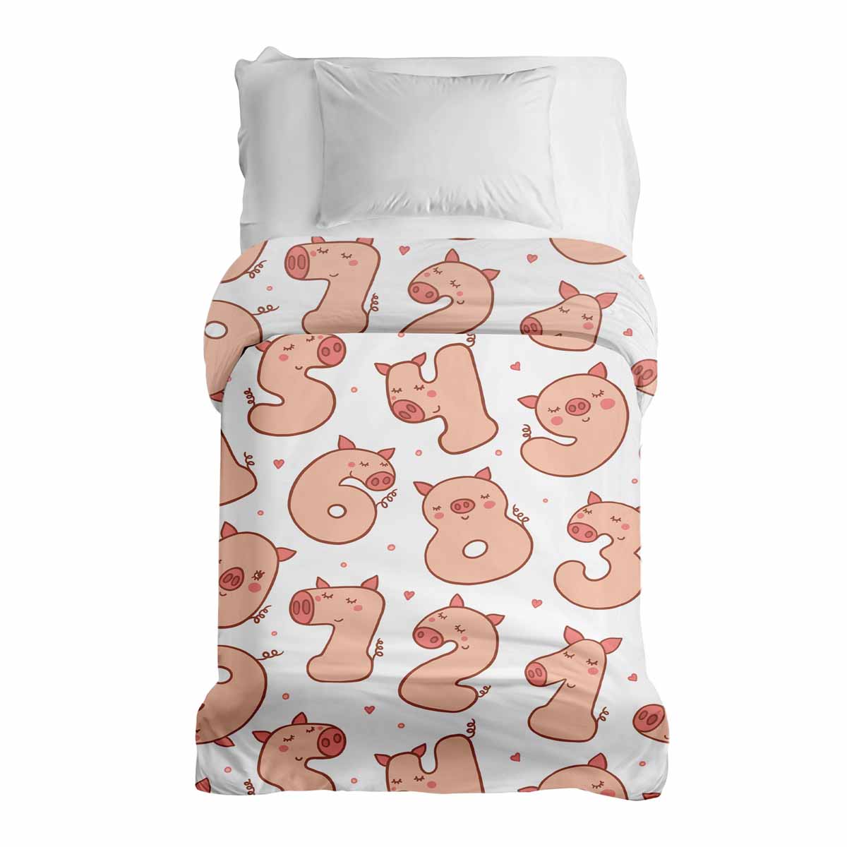 Couverture thérapeutique originale - Housse en coton blanche avec chiffres et cochons