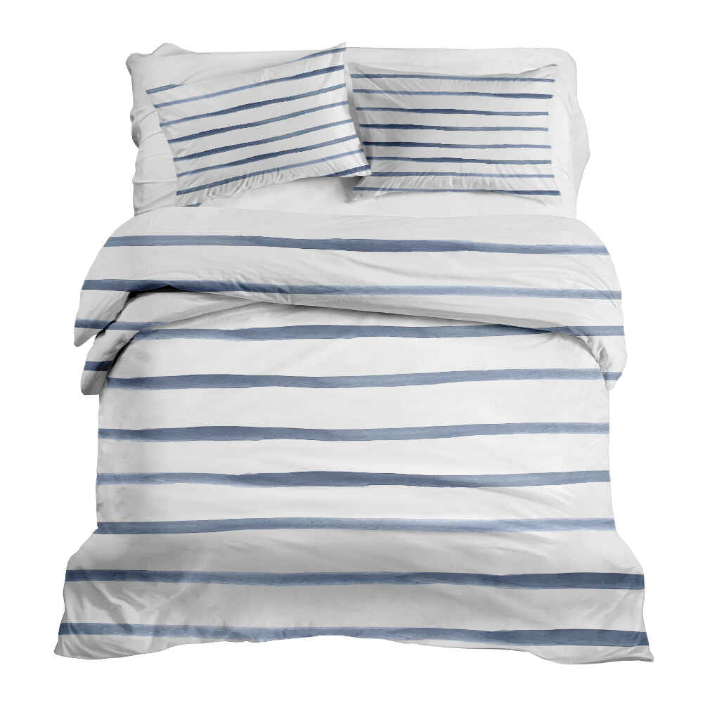 Original Therapiedecke - Ensemble de literie en coton Rayures bleues transversales