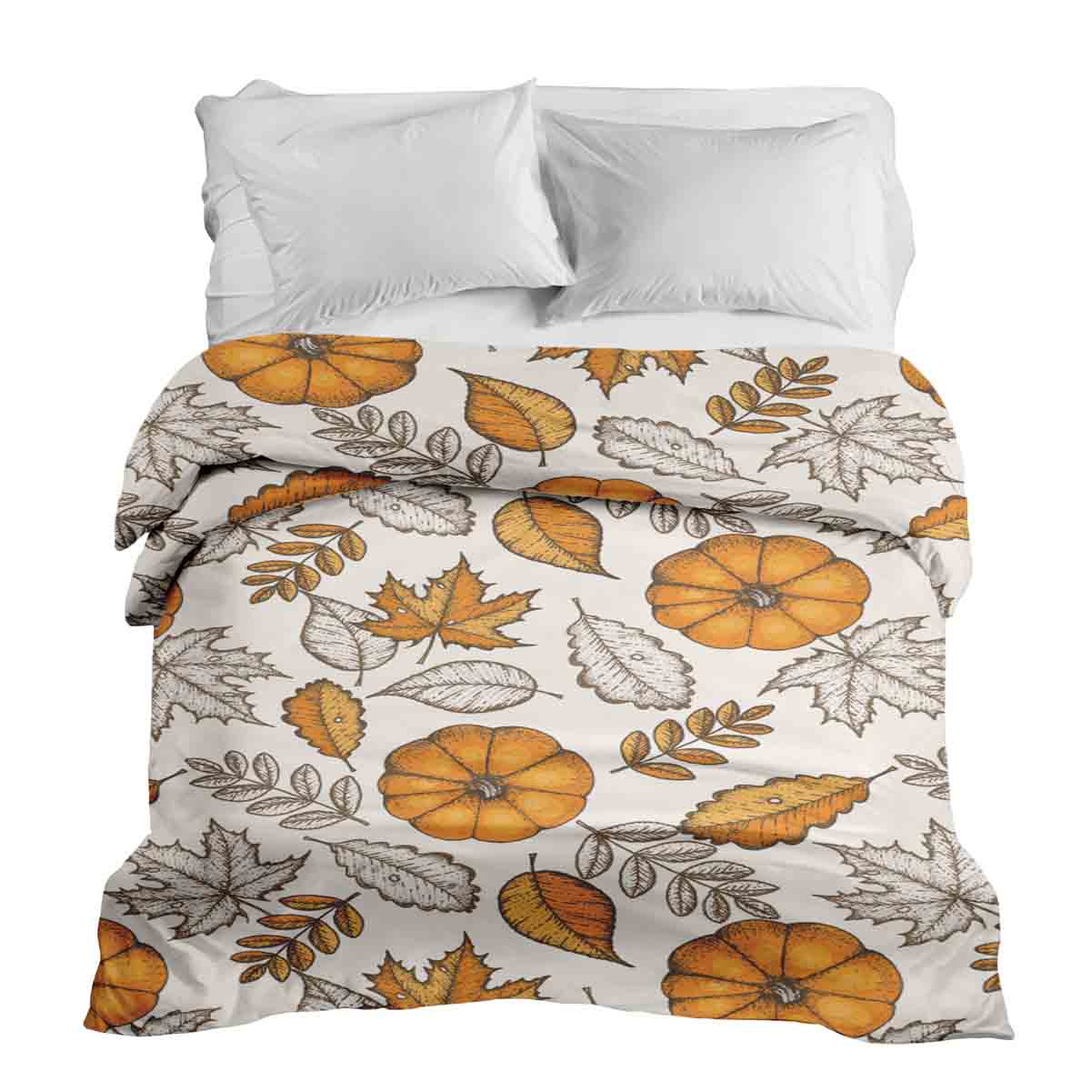 Couverture thérapeutique originale - Housse en coton blanc avec feuille et citrouille