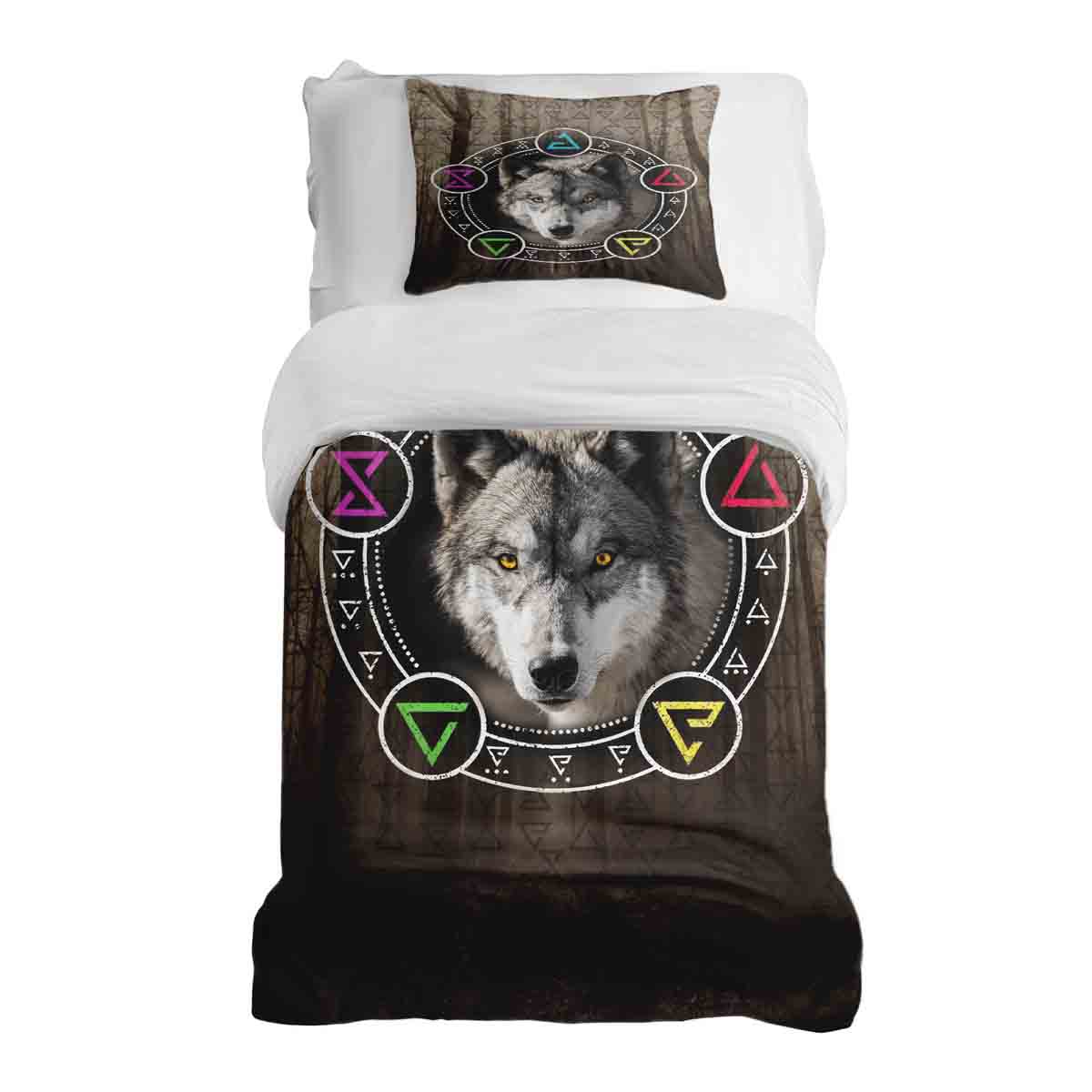 Original Therapiedecke - Ensemble de literie en coton marron avec loup