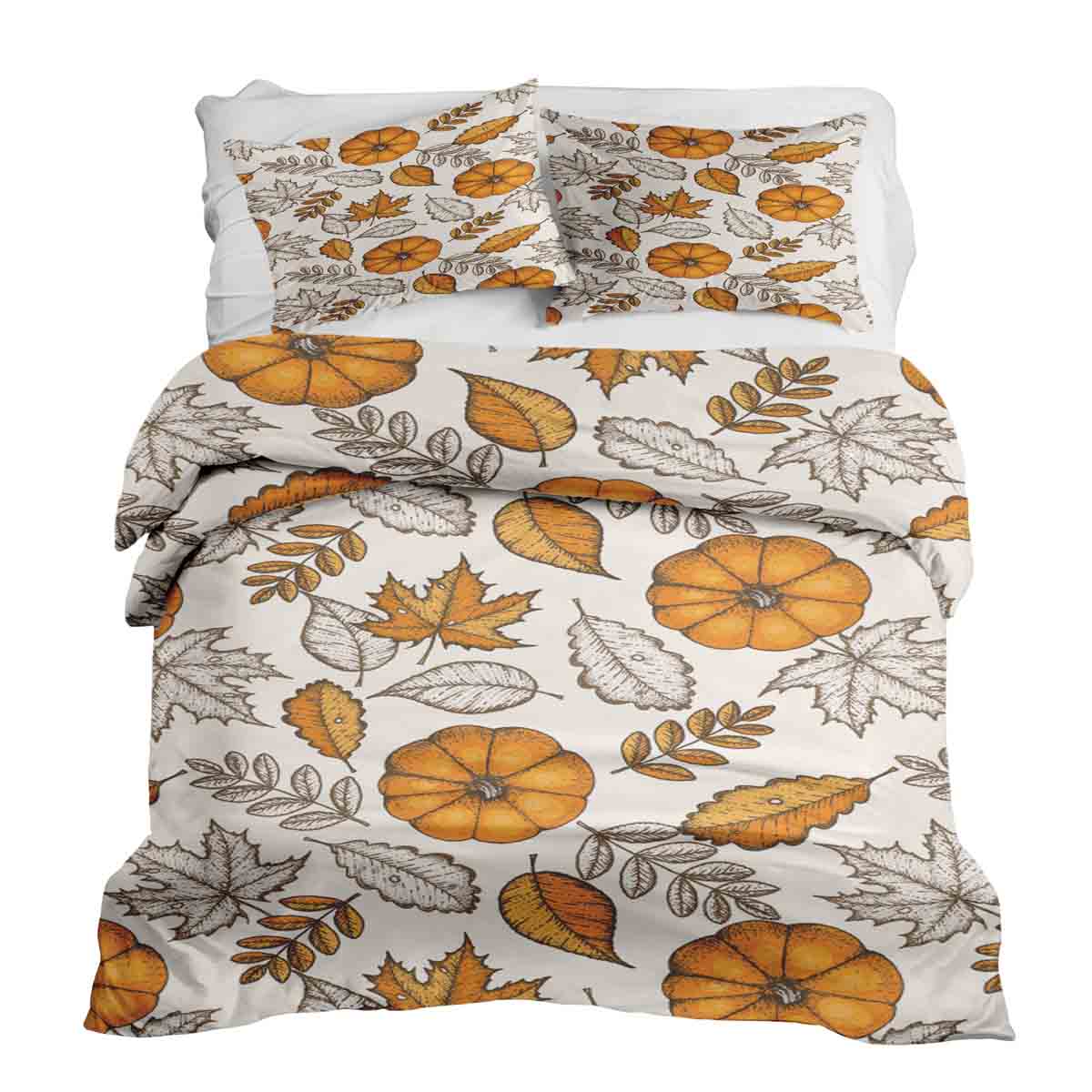 Ensemble de literie avec couverture thérapeutique blanc avec feuille et citrouille