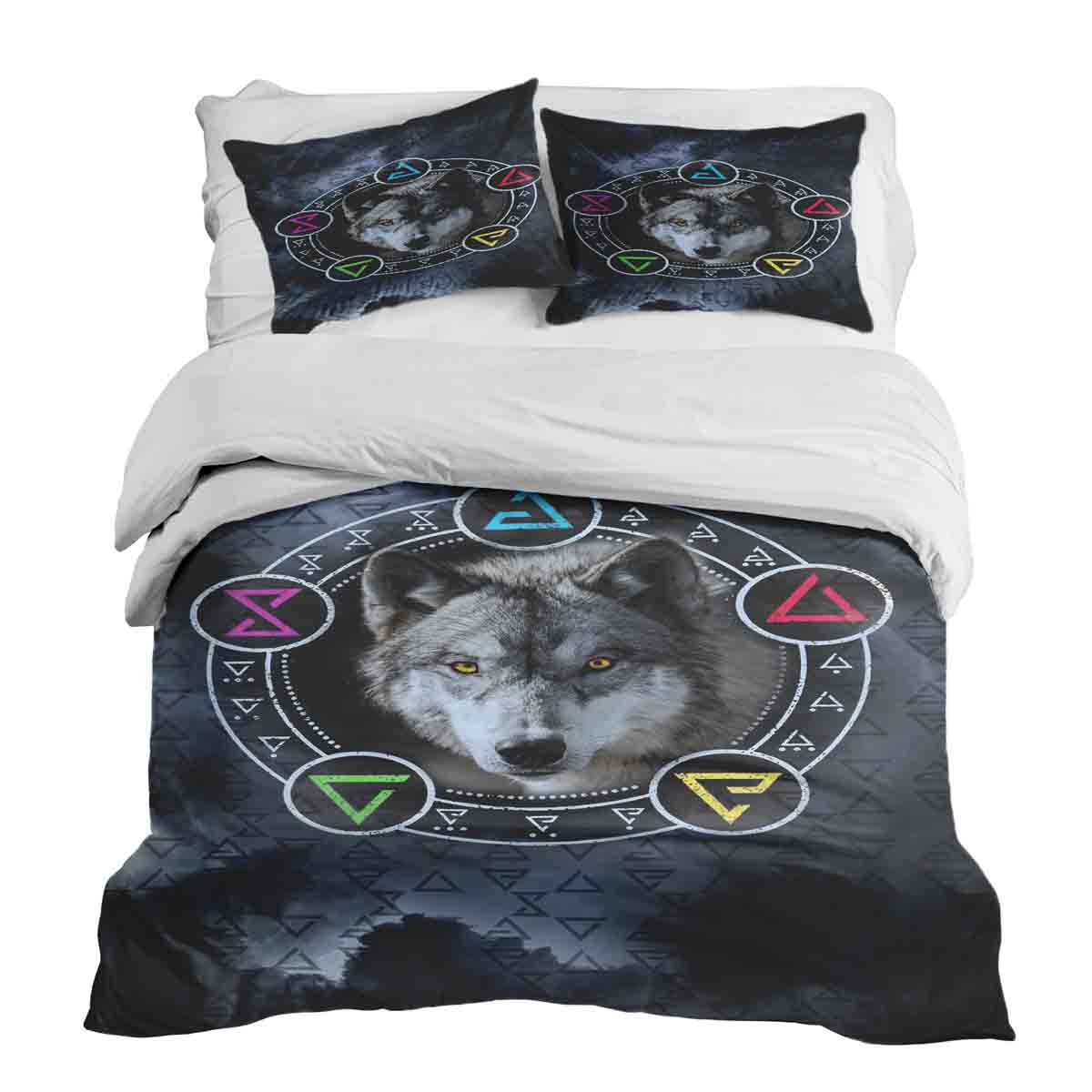 Original Therapiedecke - Ensemble de literie en coton gris avec loup
