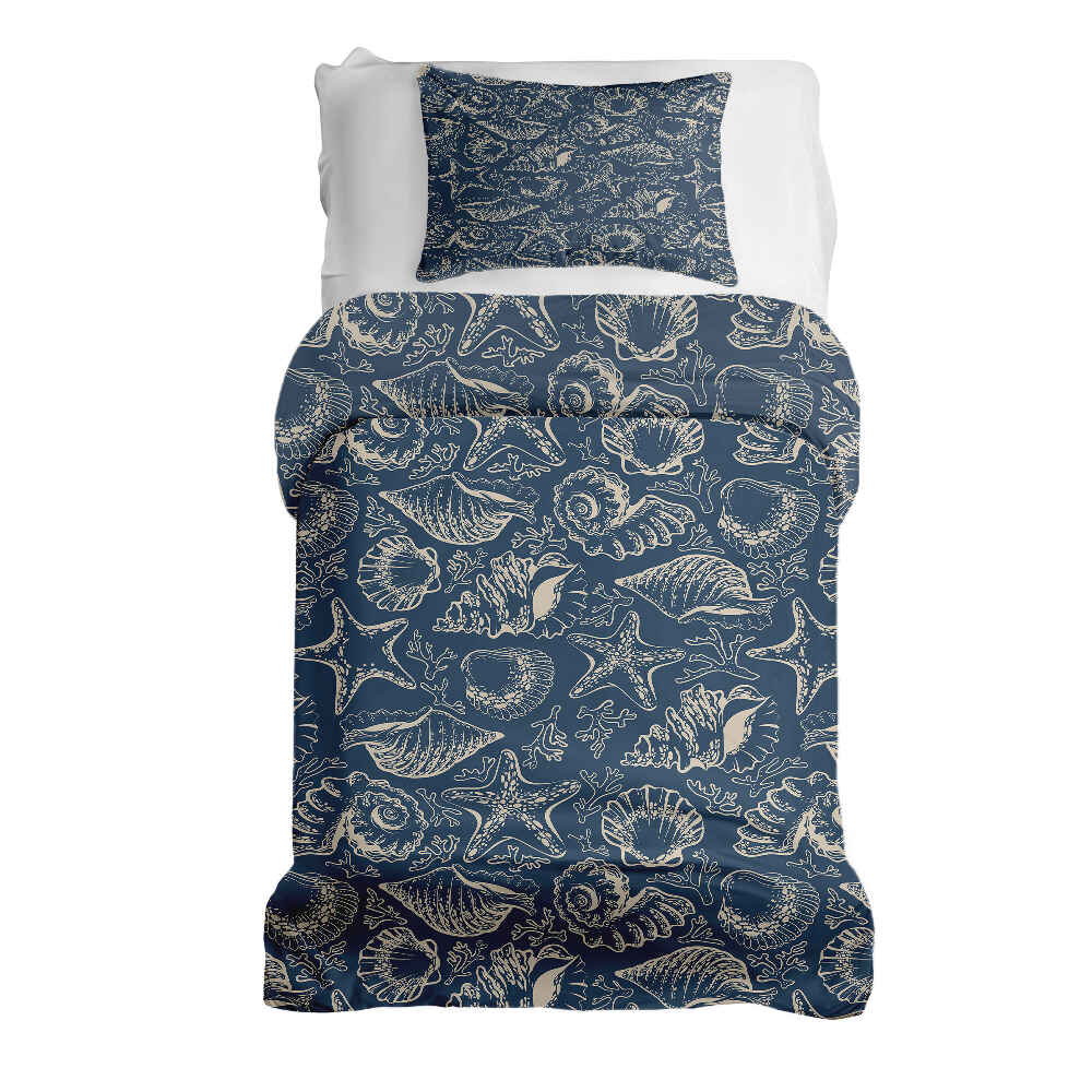 Original Therapiedecke - Ensemble de literie en coton Bleu avec coquillages