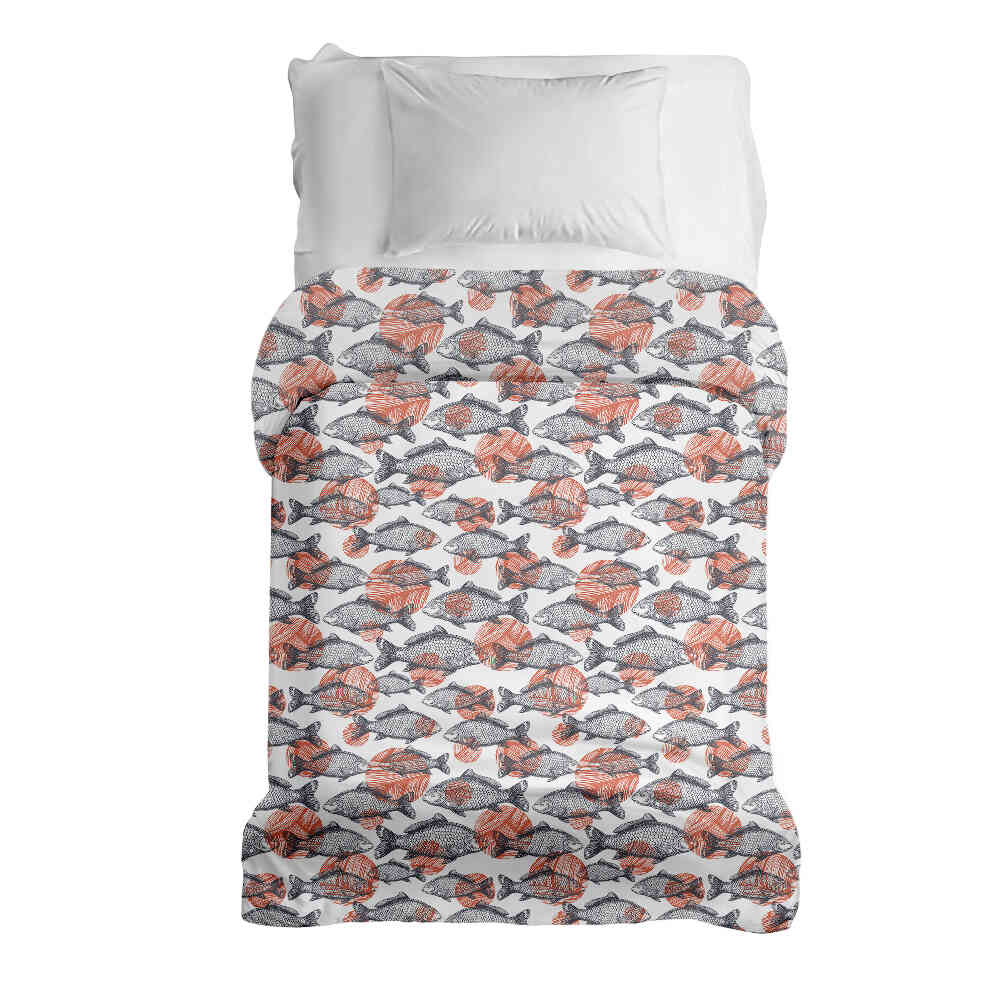 Couverture thérapeutique originale - Housse en coton poissons gris