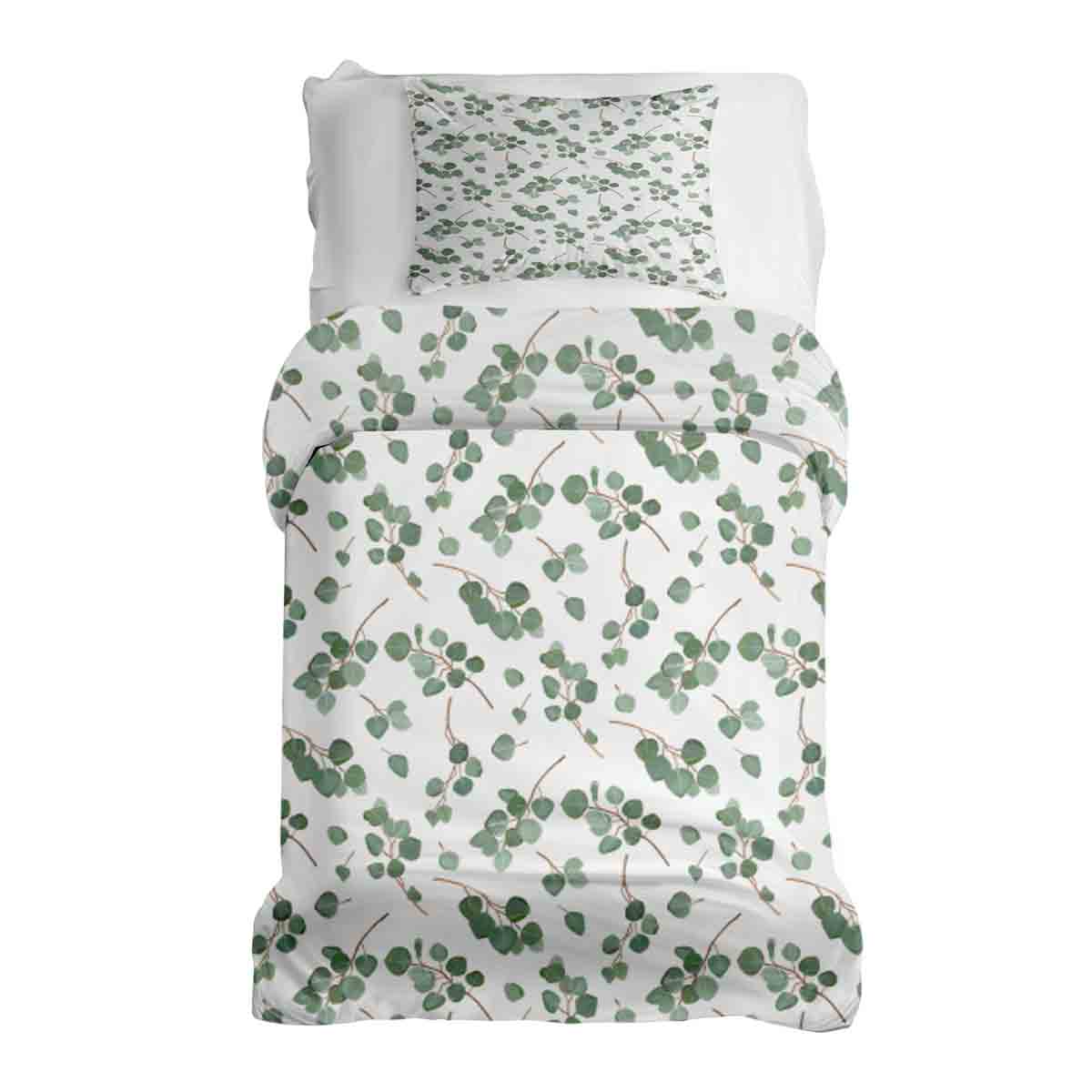 Ensemble de literie avec couverture thérapeutique blanc avec branches d'eucalyptus