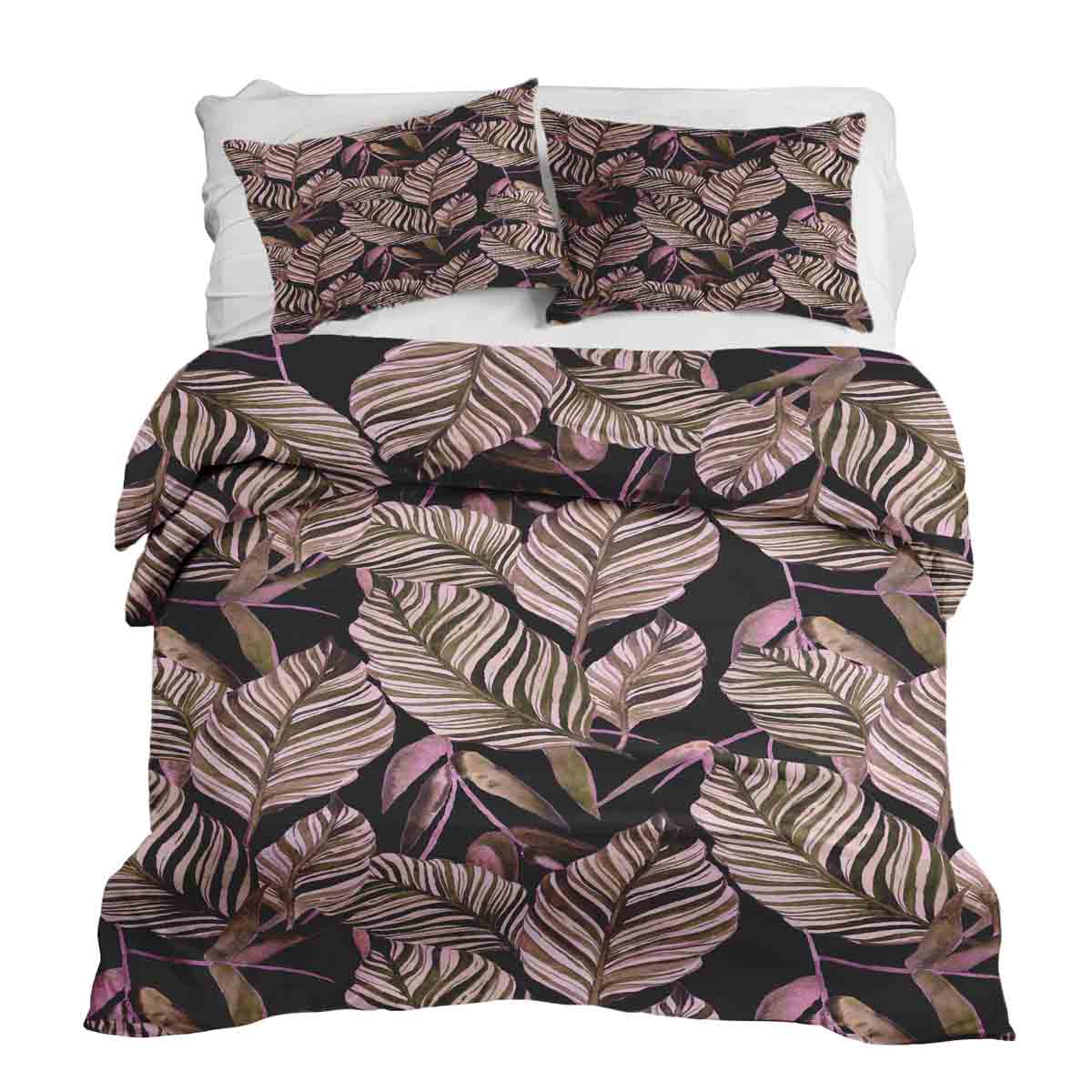Original Therapiedecke - Ensemble de literie en coton Noir avec feuilles lilas