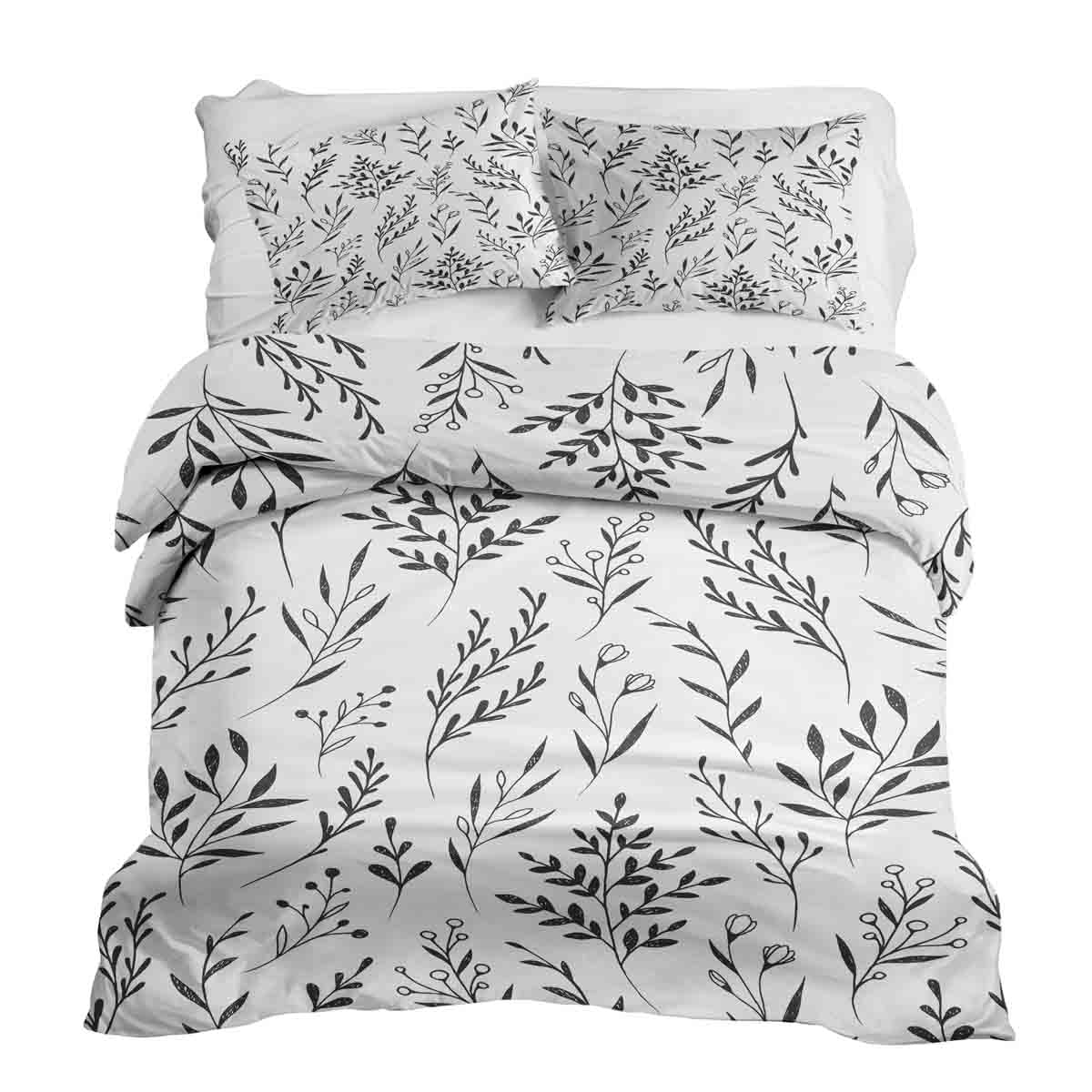 Couette thérapeutique ensemble de literie blanc avec branches noires