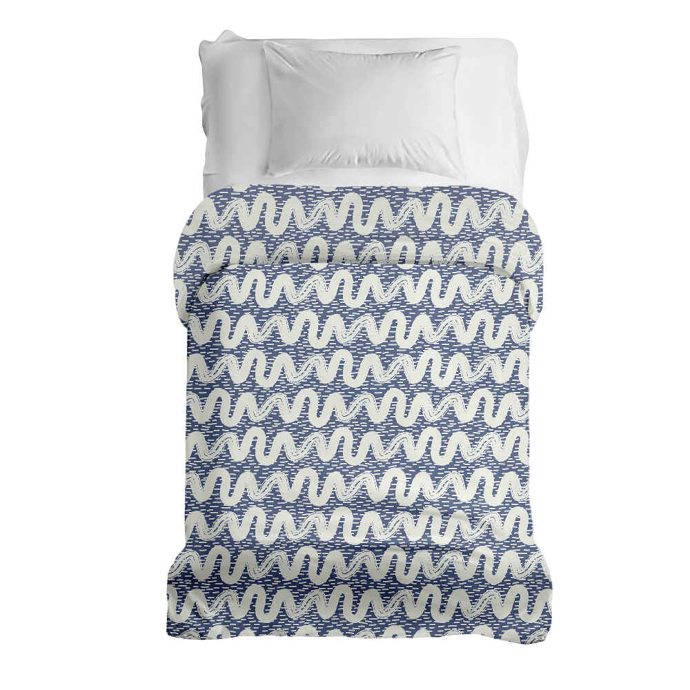 Couverture thérapeutique originale - Housse en coton bleu avec vagues blanches