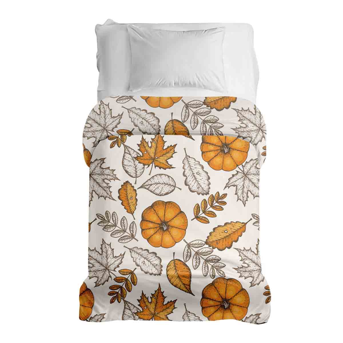 Couverture thérapeutique originale - Housse en coton blanc avec feuille et citrouille