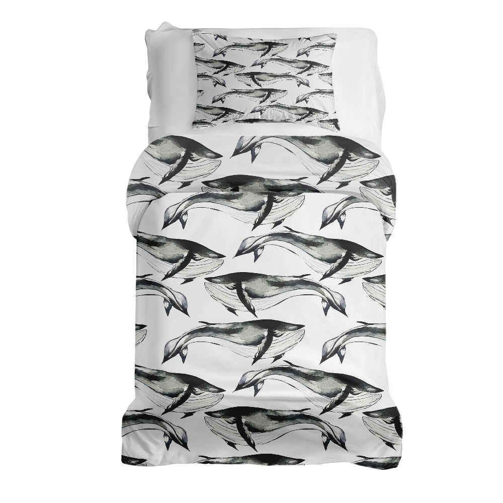 Original Therapiedecke - Ensemble de literie en coton Baleine bleue noire