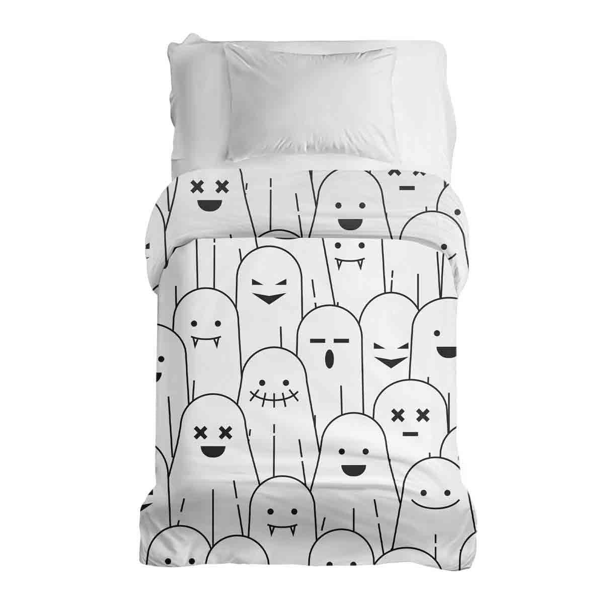Couverture thérapeutique originale - Housse en coton blanche avec des fantômes amusants