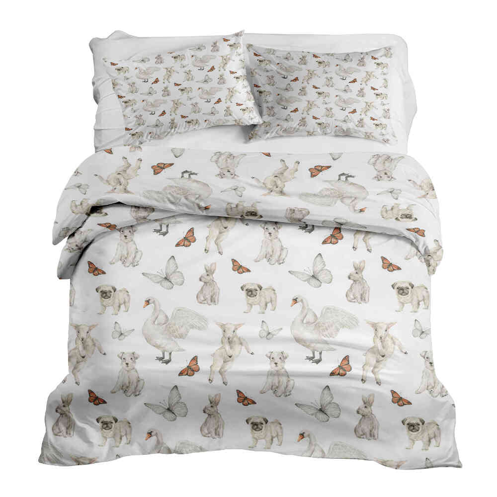 Couette de thérapie Ensemble de literie Blanc animaux mignons