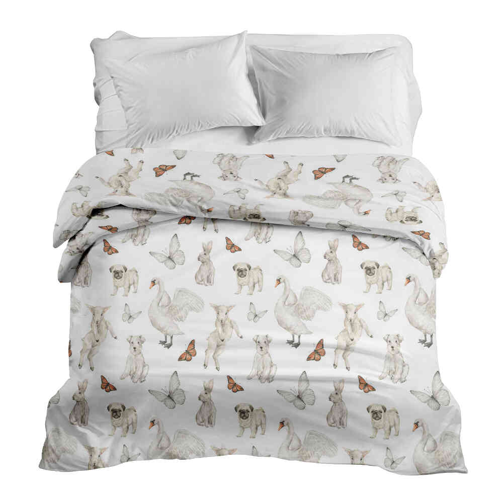 Couverture thérapeutique originale - Housse en coton blanc animaux mignons
