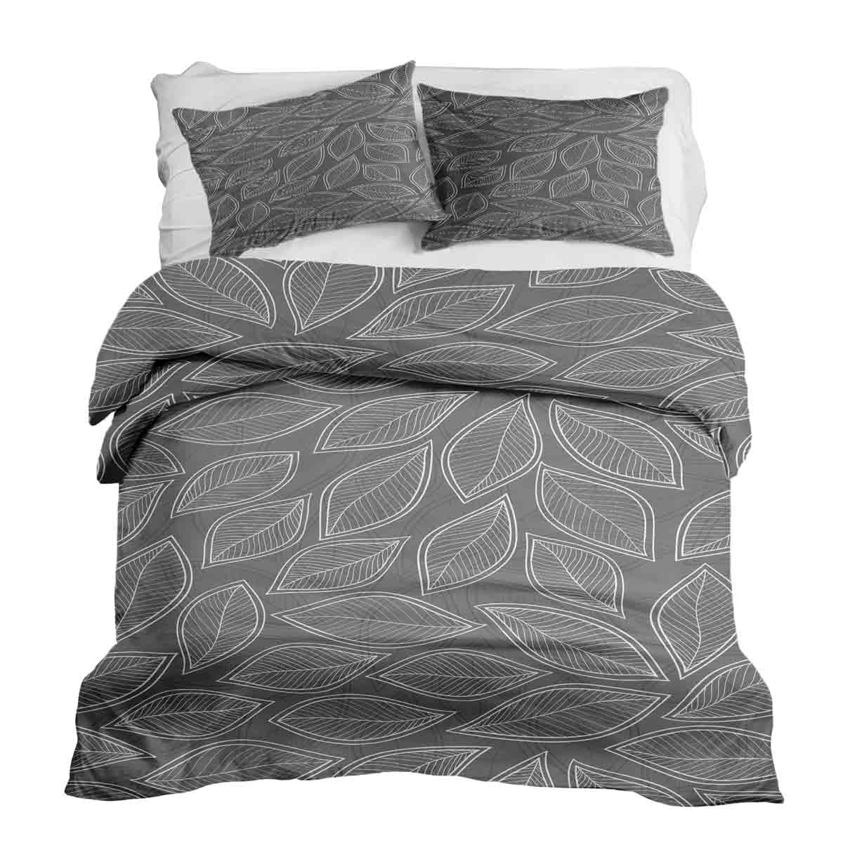 Original Therapiedecke - Ensemble de literie en coton Gris avec feuilles de palmier blanches