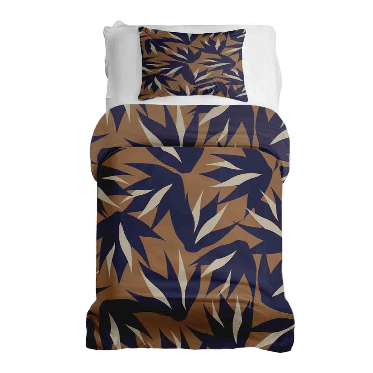 Original Therapiedecke - Ensemble de literie en coton Marron avec feuilles bleues