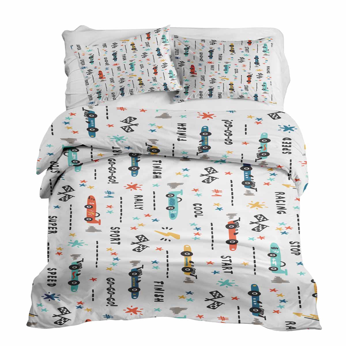 Couette de thérapie Ensemble de literie blanc avec voitures de course