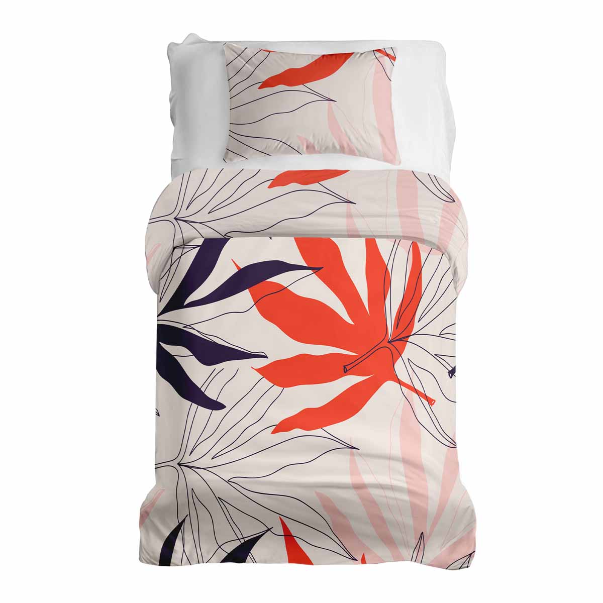 Original Therapiedecke - Parure de lit en coton Beige avec feuilles colorées