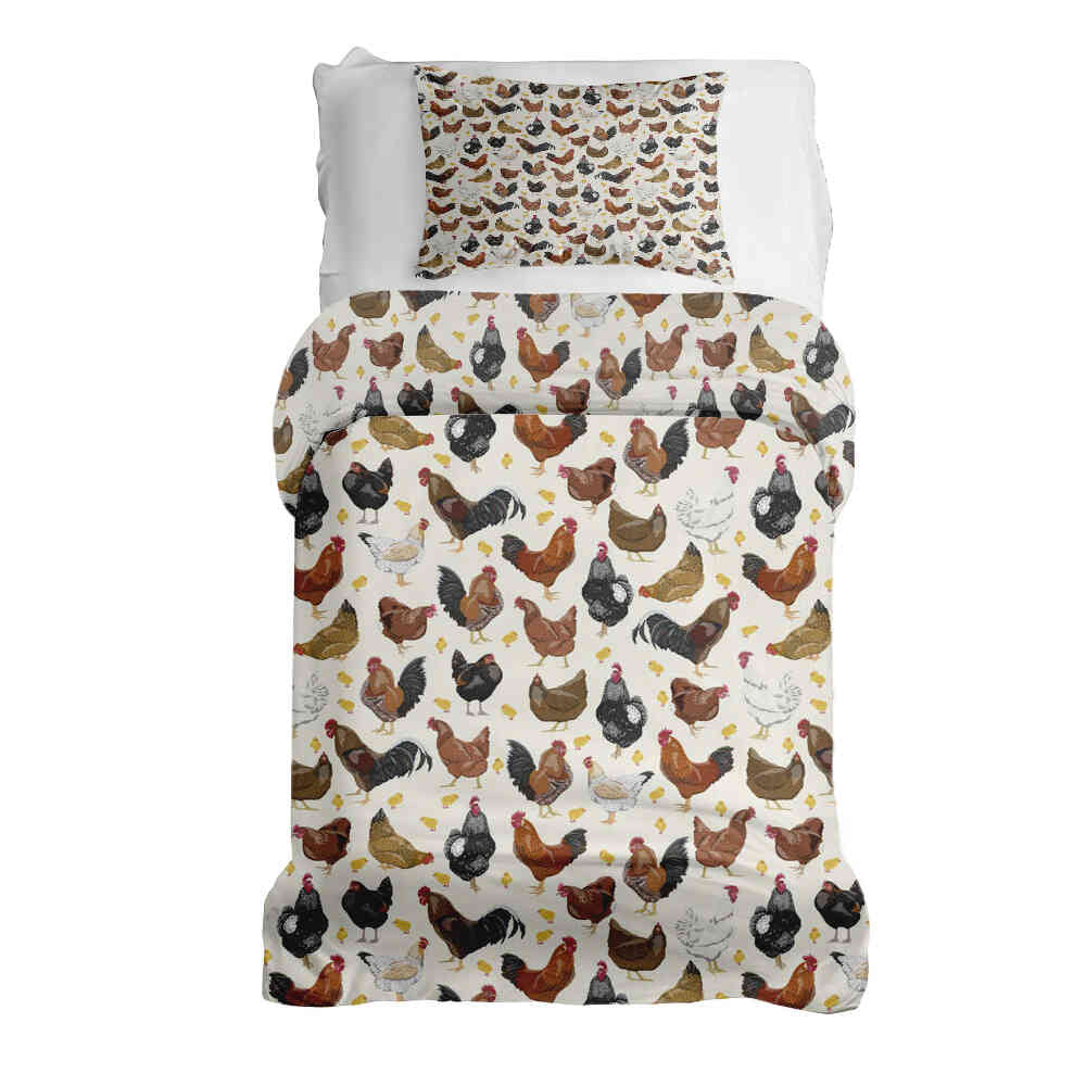 Couette thérapeutique ensemble de literie blanc avec beaucoup de poulets