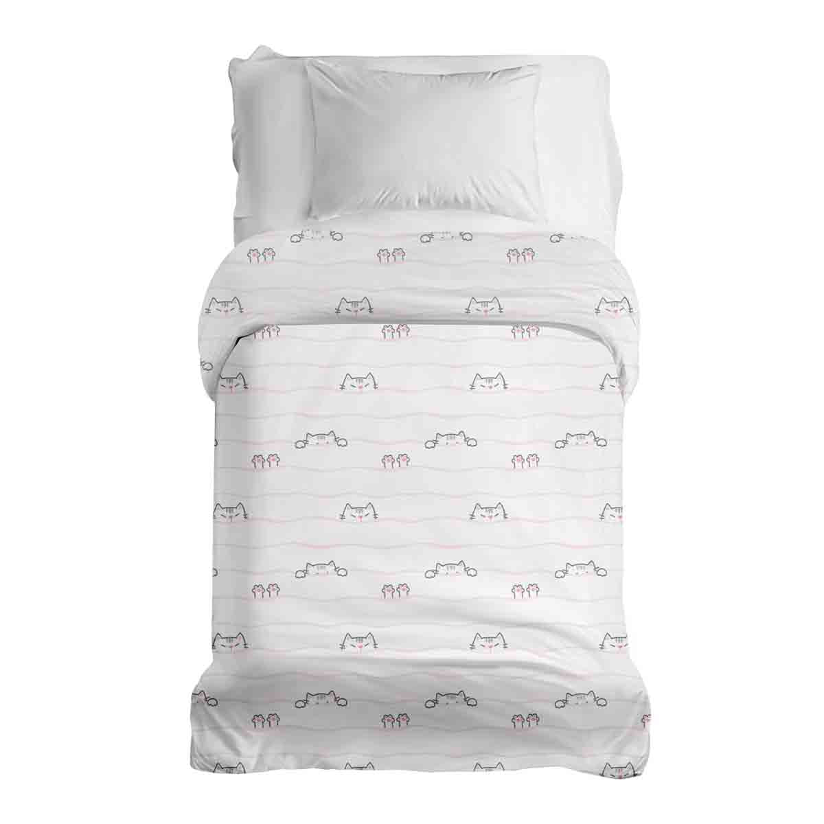 Couverture thérapeutique originale - Housse en coton blanche avec petits chats