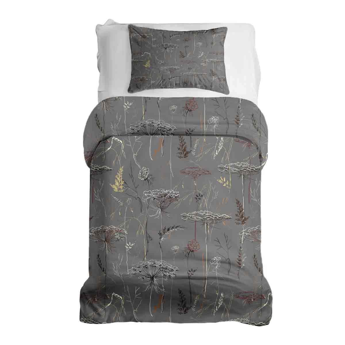 Original Therapiedecke - Ensemble de literie en coton Gris avec plantes dorées