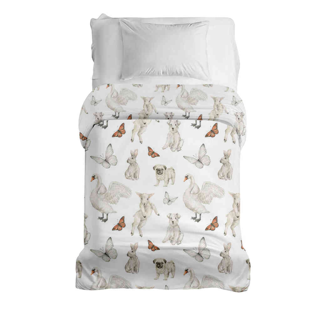 Couverture thérapeutique originale - Housse en coton blanc animaux mignons