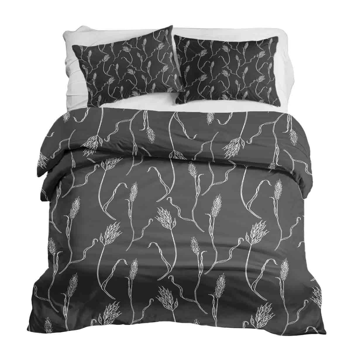 Original Therapiedecke - Ensemble de literie en coton Gris foncé avec branches blanches