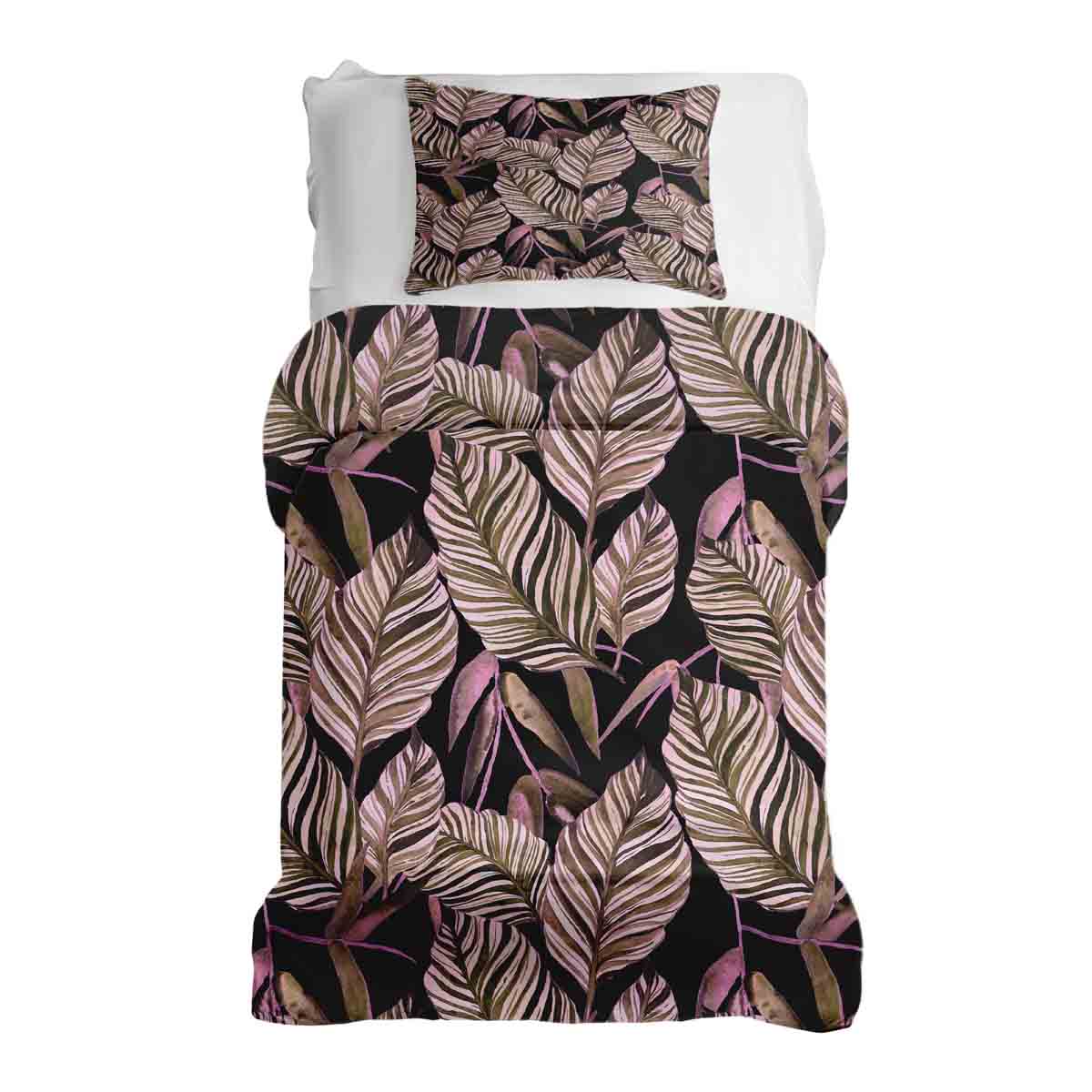 Original Therapiedecke - Ensemble de literie en coton Noir avec feuilles lilas
