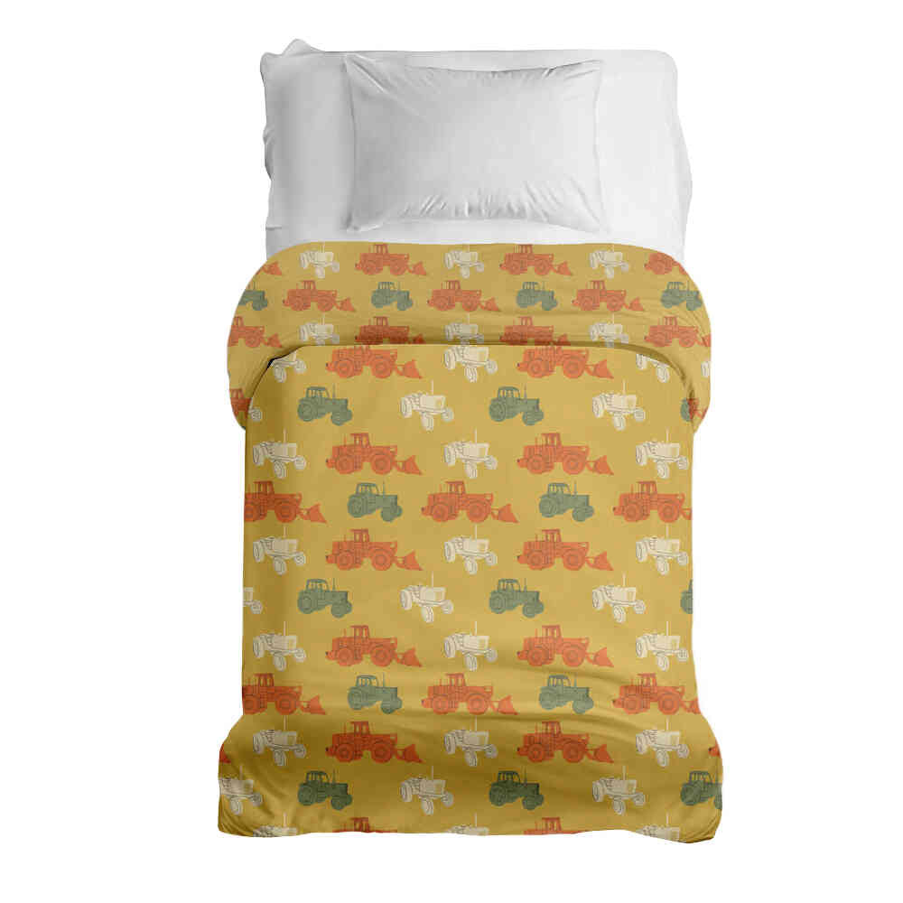 Couverture thérapeutique originale - Housse en coton orange avec tracteurs