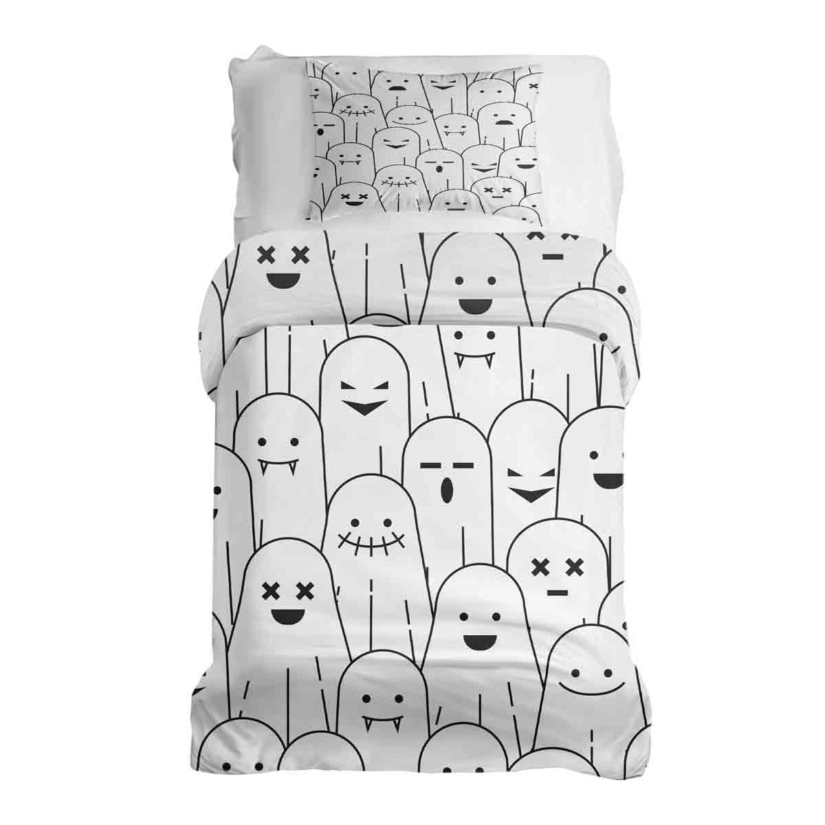 Ensemble de literie avec couverture thérapeutique blanc avec des fantômes amusants
