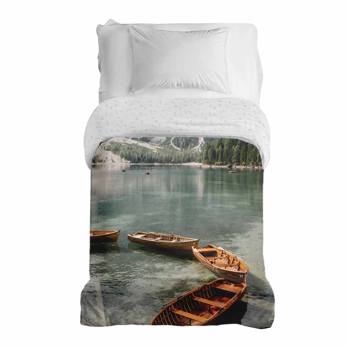 Couverture thérapeutique originale - Housse en coton lac avec bateaux