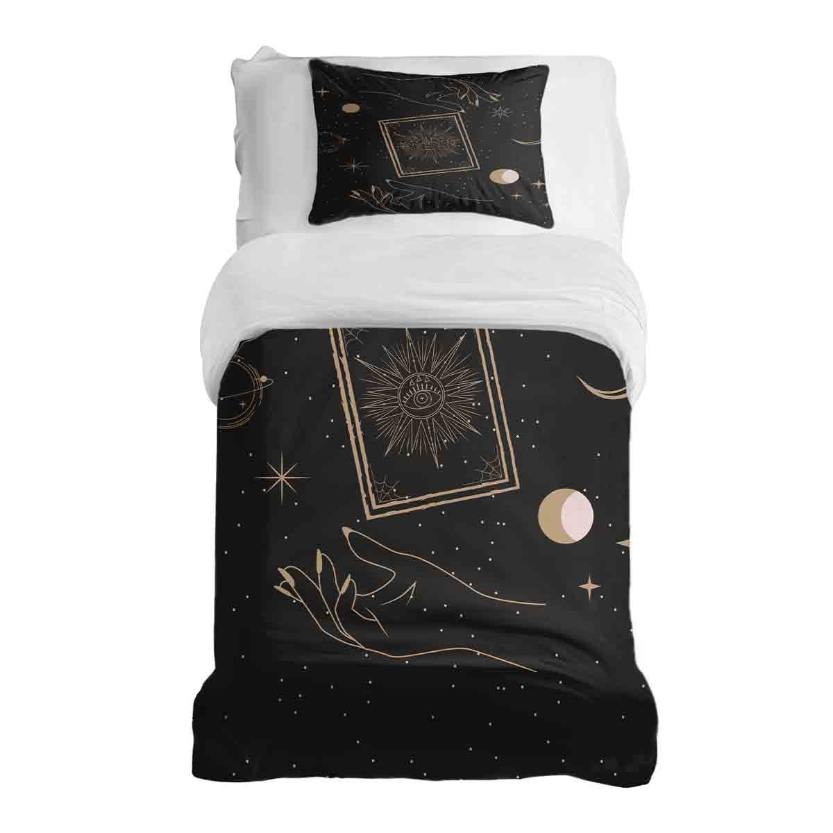 Original Therapiedecke - Ensemble de literie en coton Noir avec Soleil, Lune et Étoiles