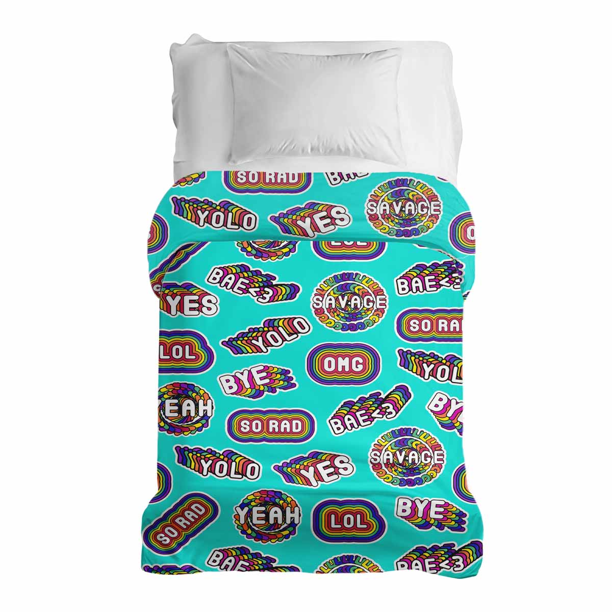 Couverture thérapeutique originale - Housse en coton turquoise avec inscriptions