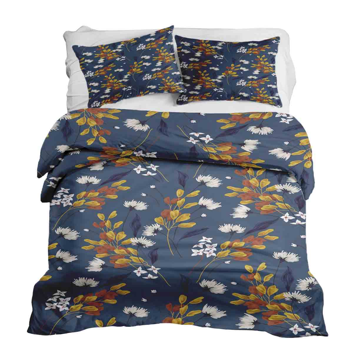 Original Therapiedecke - Ensemble de literie en coton Bleu avec bouquet de fleurs