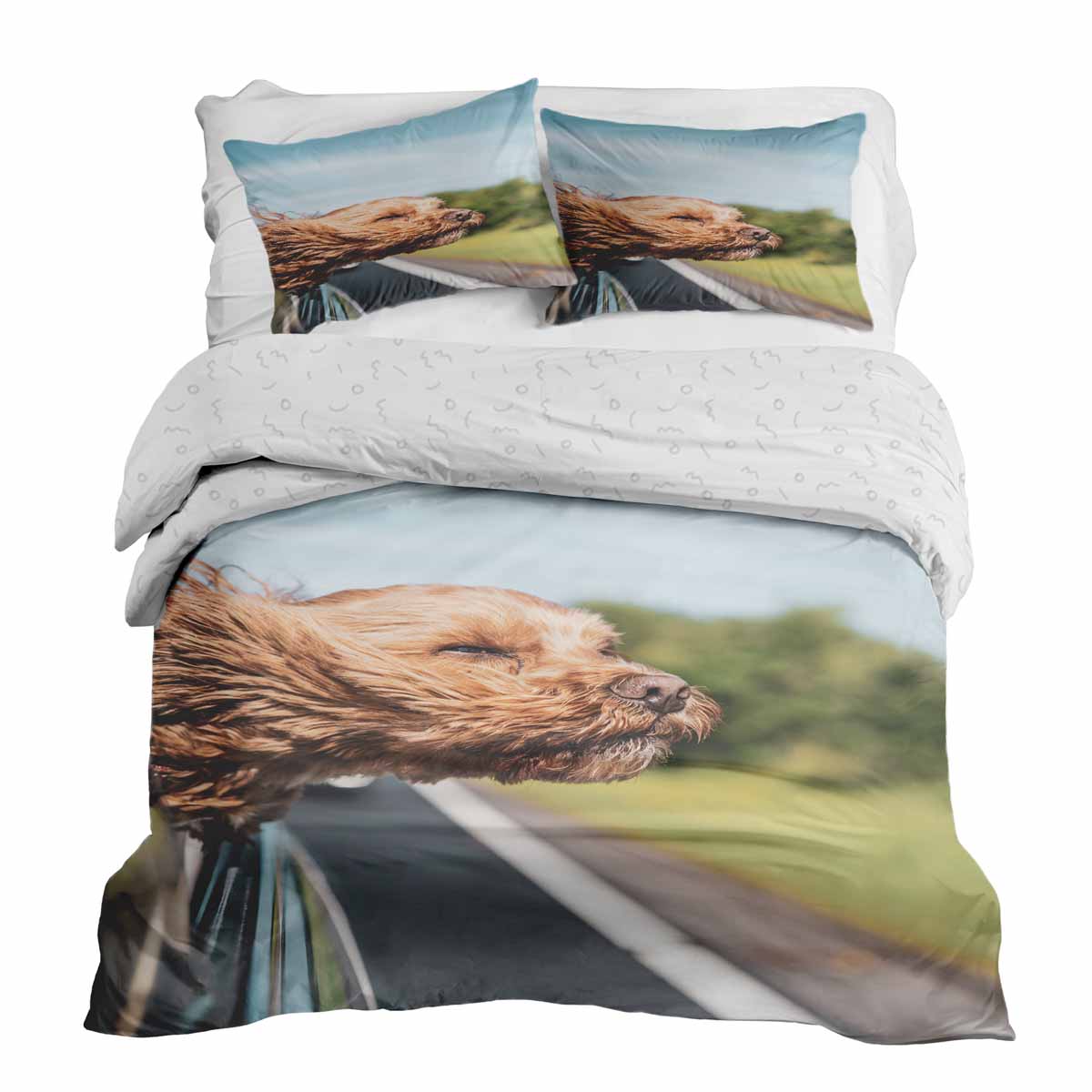 Original Therapiedecke - Ensemble de literie en coton TD avec chien dans la voiture