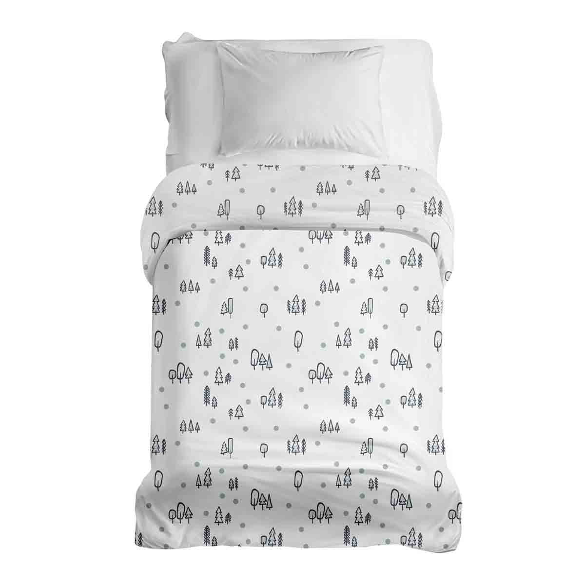 Couverture thérapeutique originale - Housse en coton blanche avec des points et des arbres