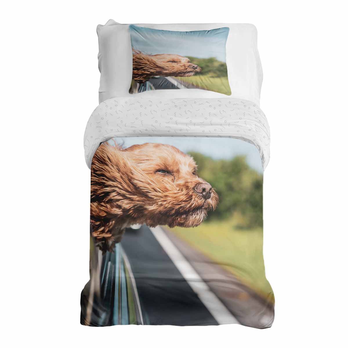 Original Therapiedecke - Ensemble de literie en coton TD avec chien dans la voiture