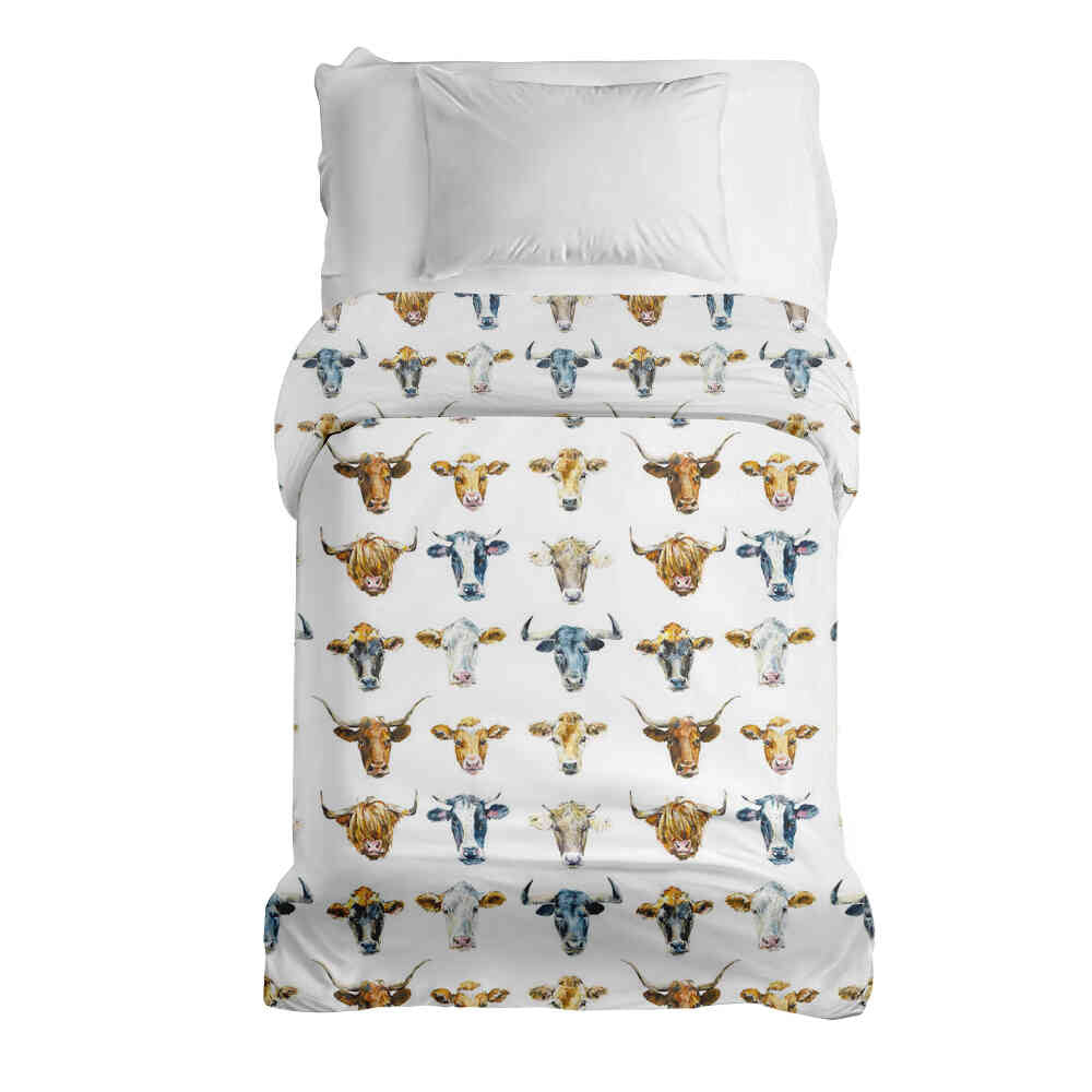 Couverture thérapeutique originale - Housse en coton blanc avec têtes de taureau