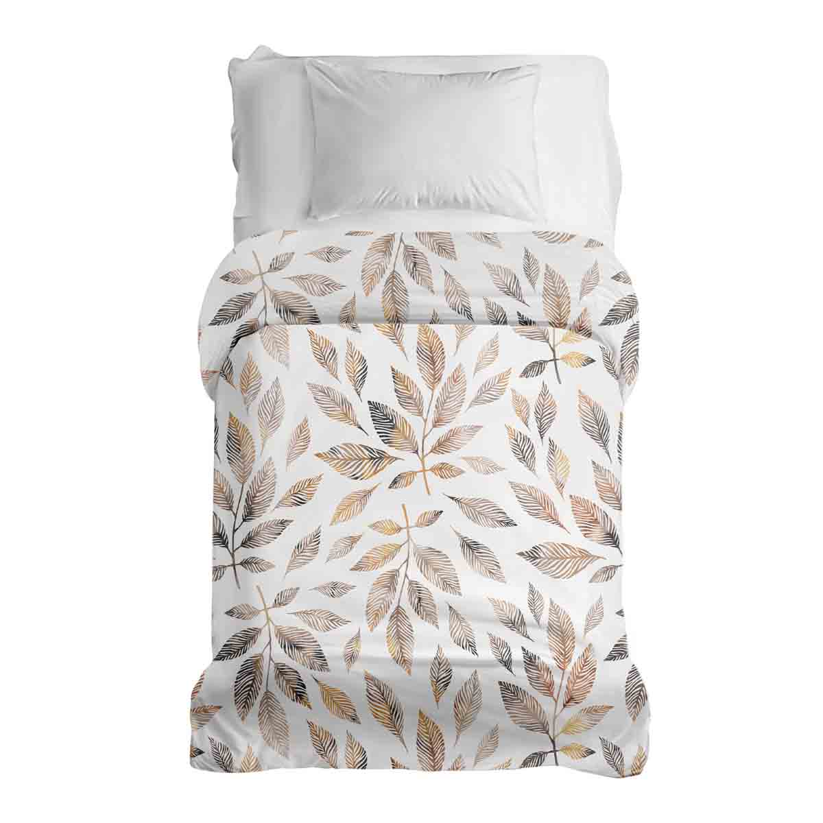 Couverture thérapeutique originale - Housse en coton blanc avec branches brun clair