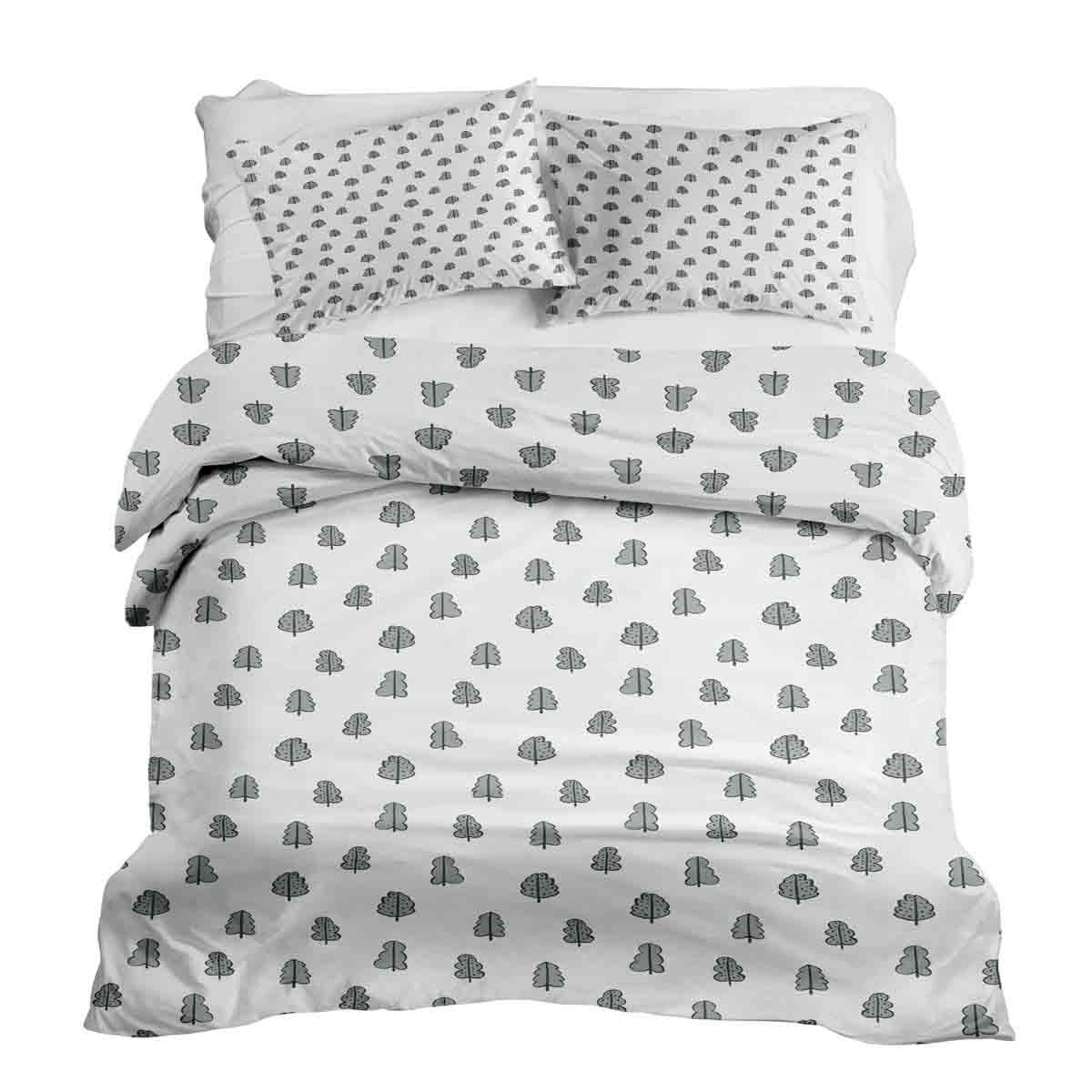 Ensemble de literie avec couverture thérapeutique blanc avec petits arbres