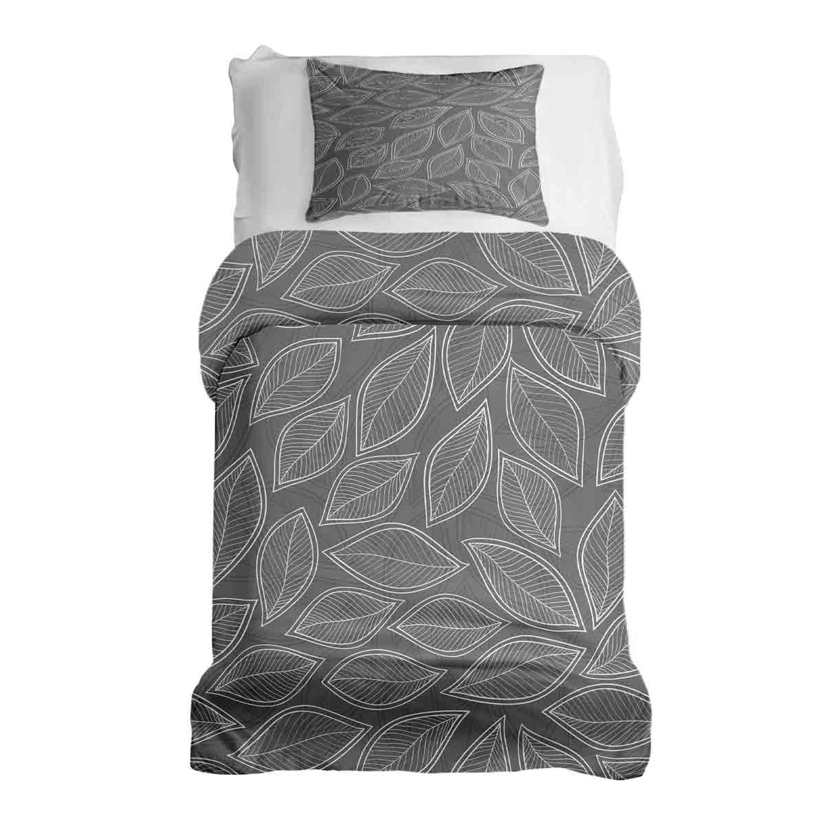 Original Therapiedecke - Ensemble de literie en coton Gris avec feuilles de palmier blanches