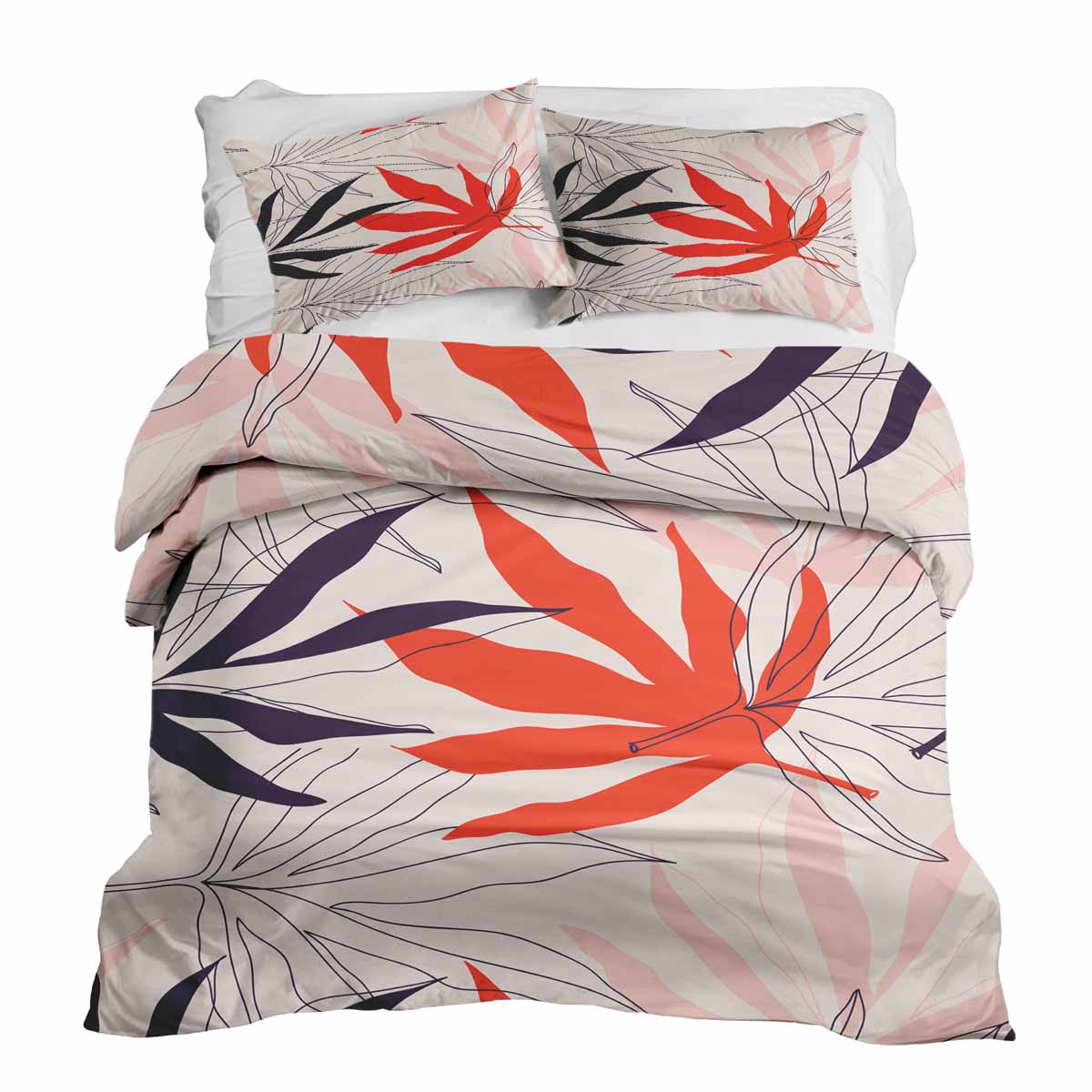 Original Therapiedecke - Parure de lit en coton Beige avec feuilles colorées