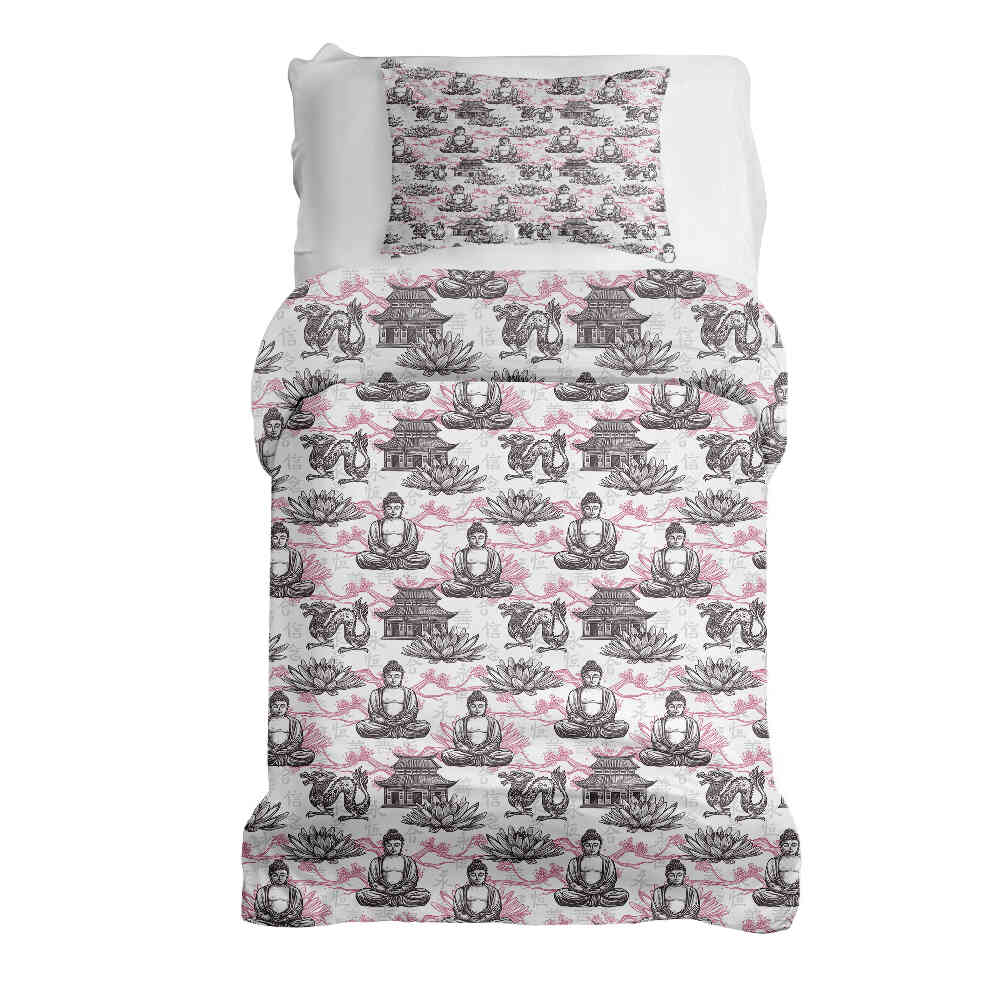 Original Therapiedecke - Ensemble de literie en coton avec Bouddha rose