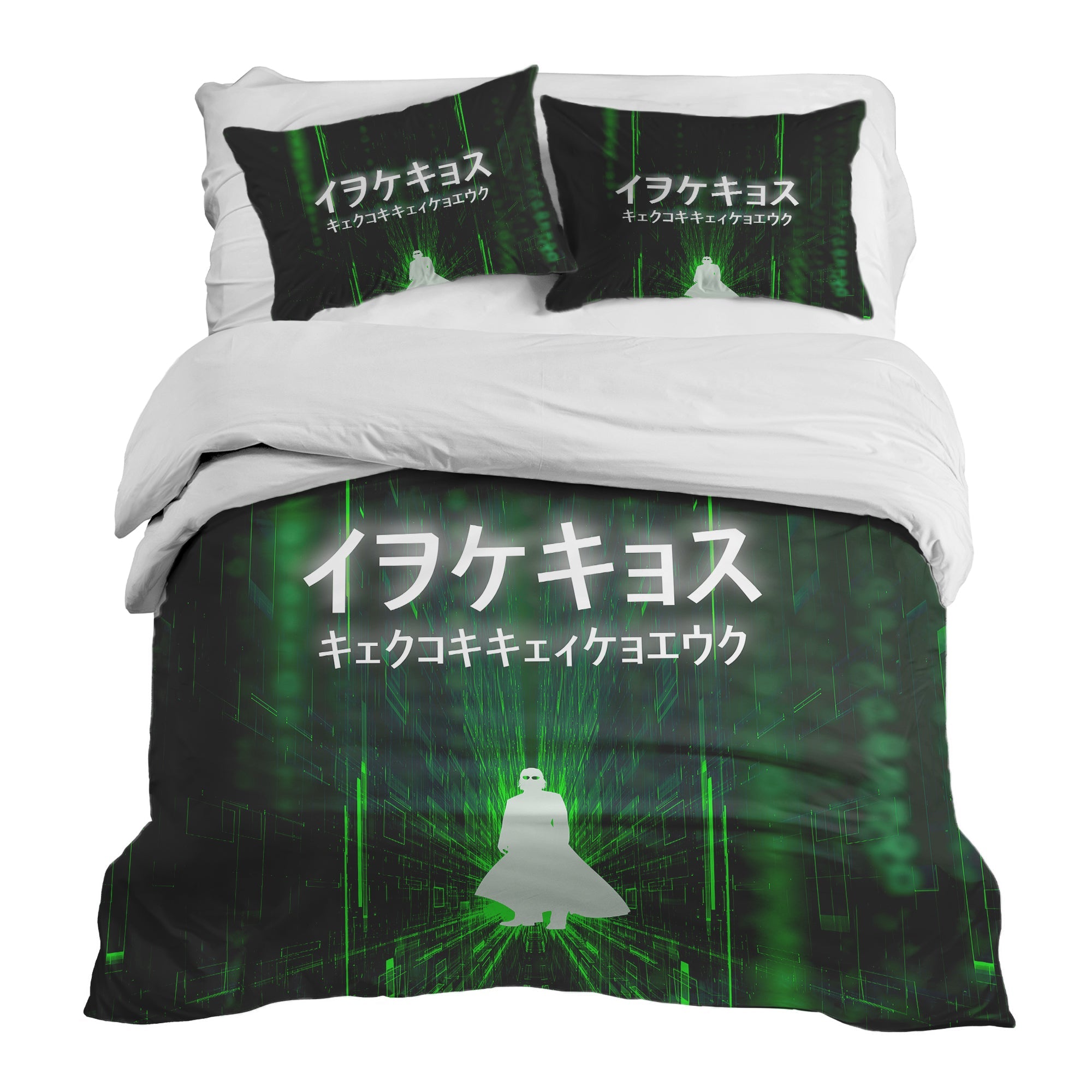 Couverture Thérapeutique Originale TD - Ensemble de Literie en Coton Vert avec Caractères d'Écriture
