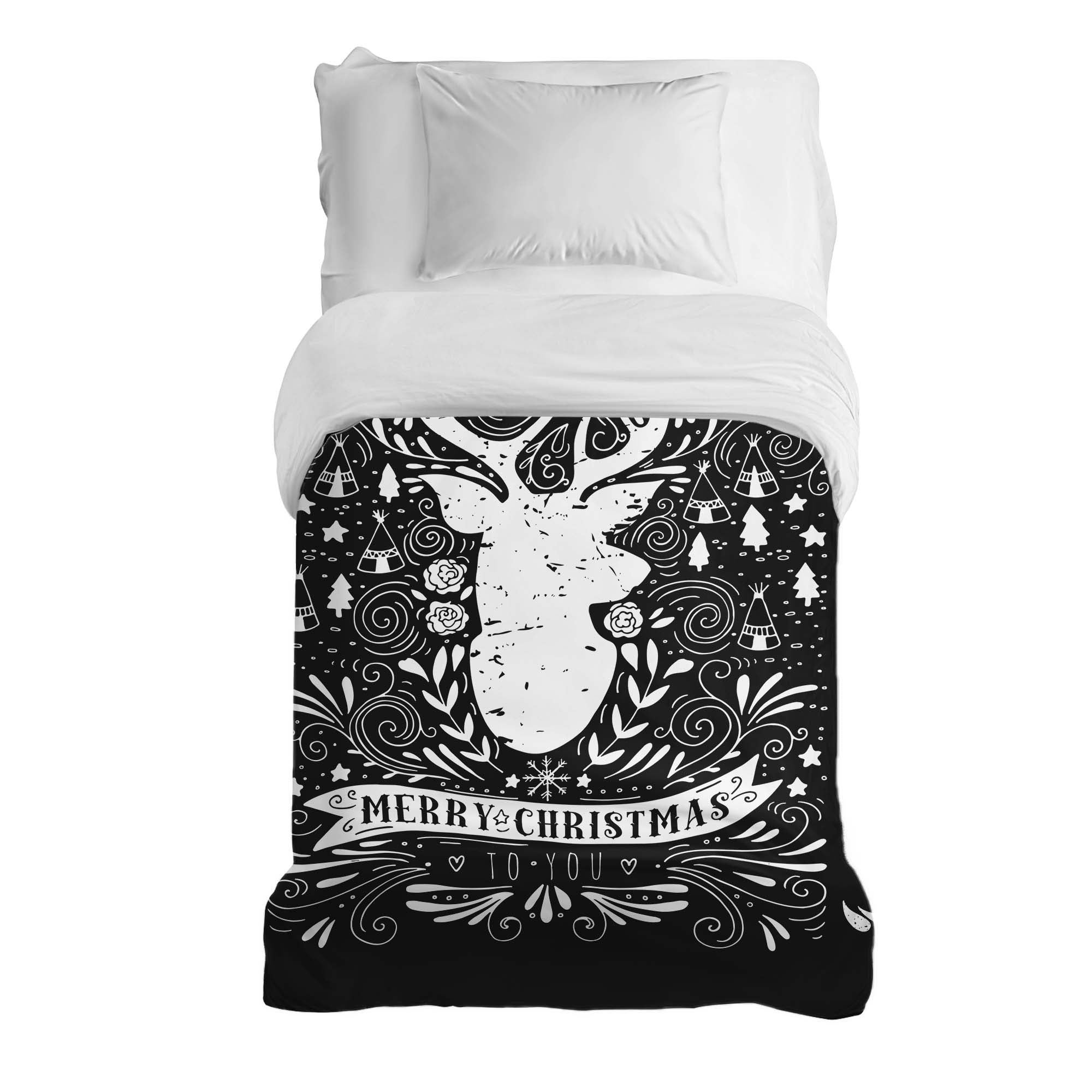 Couverture thérapeutique originale - Housse en coton noire Joyeux Noël