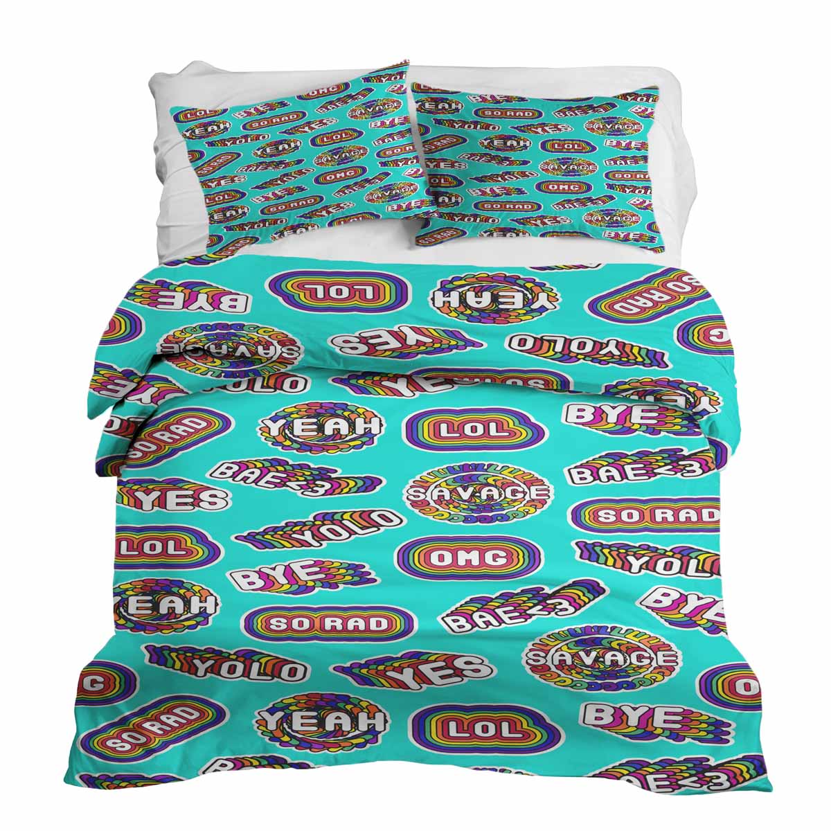 Original Therapiedecke - Ensemble de literie en coton Turquoise avec inscriptions