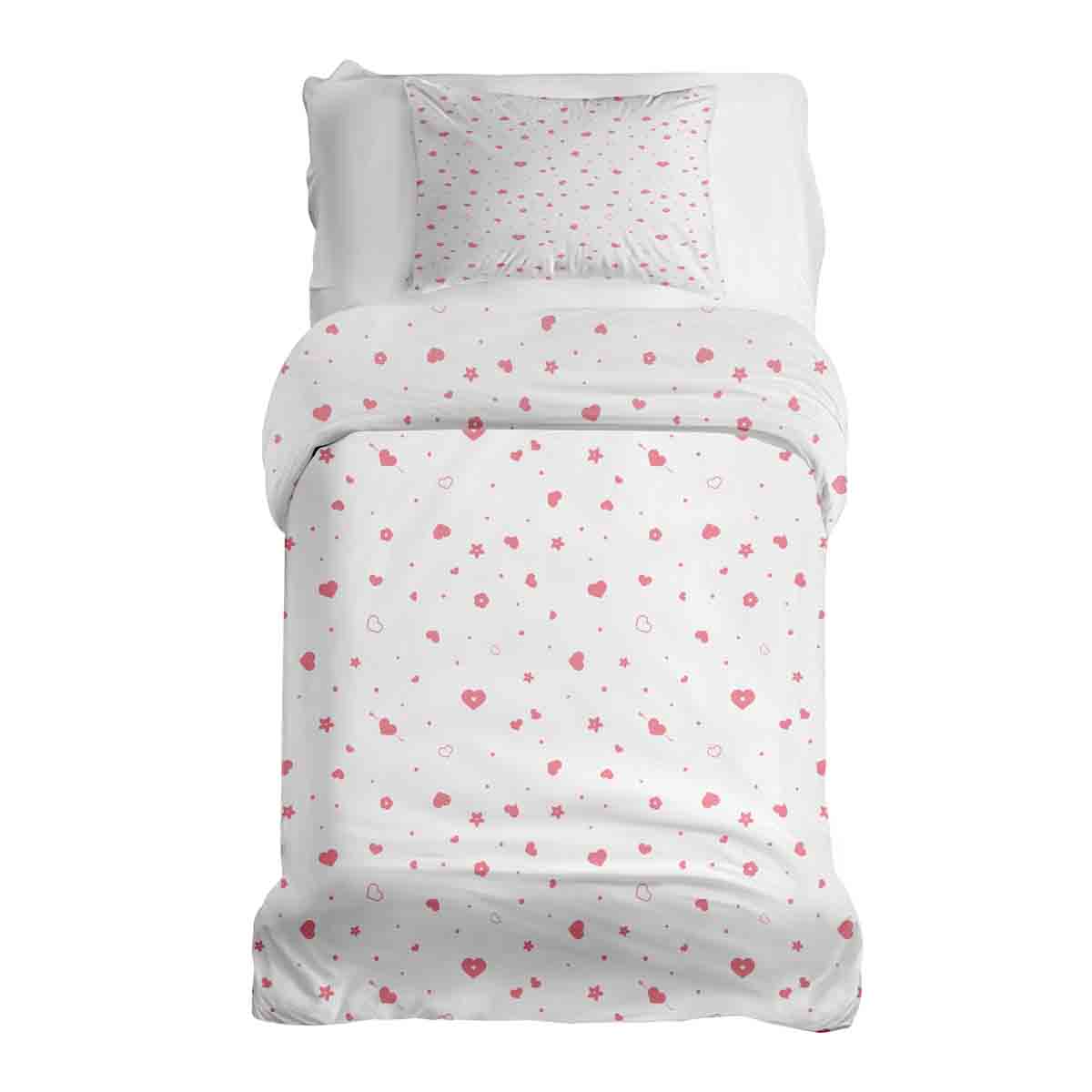 Original Therapiedecke - Ensemble de Literie en Coton Rose Cœurs et Fleurs