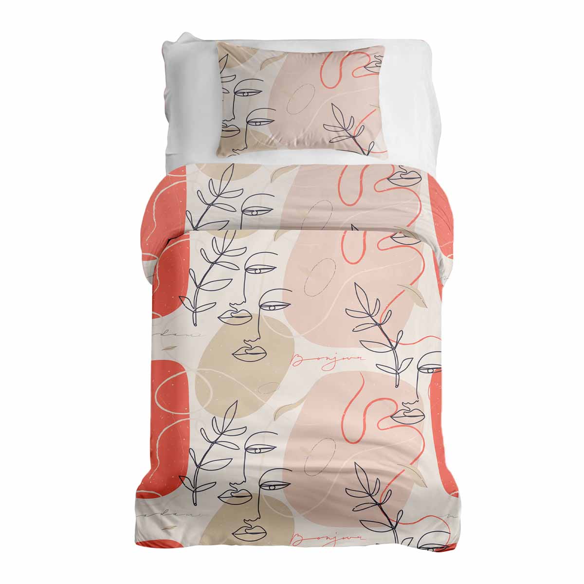 Original Therapiedecke - Ensemble de literie en coton Beige avec visage abstrait